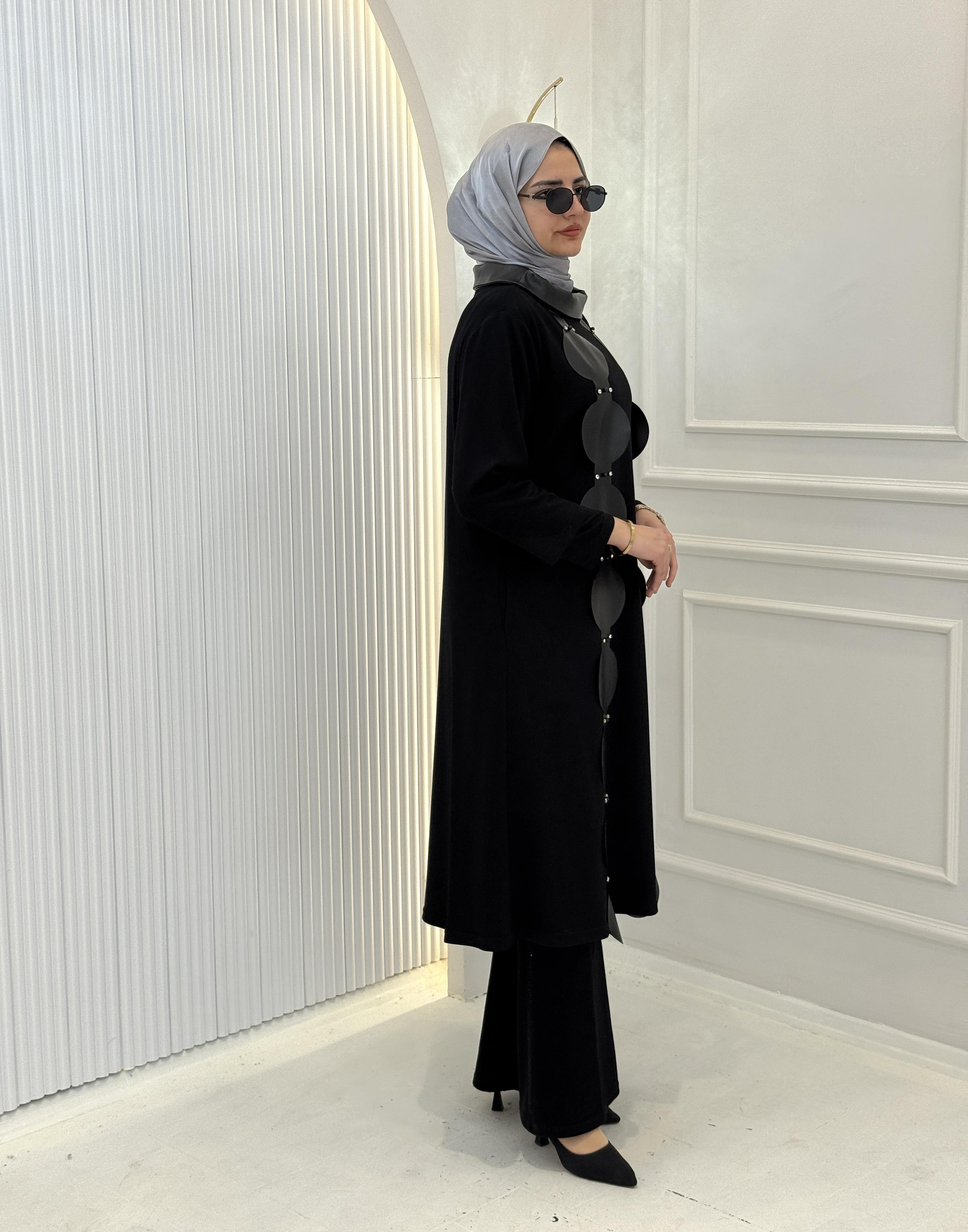 Modern Daire Detaylı Büyük Beden Tunik Siyah OTW5546