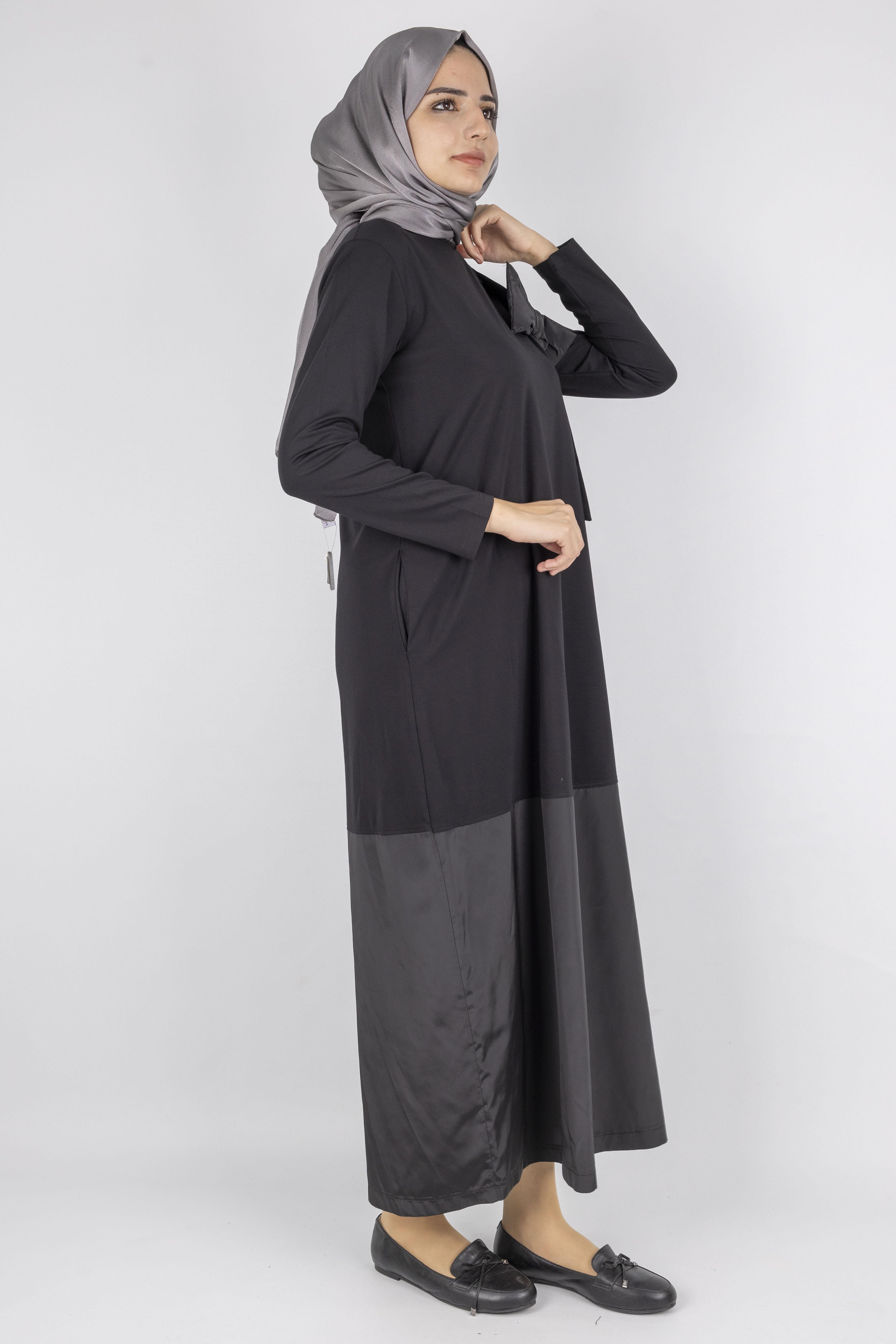Modern Tasarım Fiyonk Detaylı Çelik Örme Elbise Siyah OTW25173