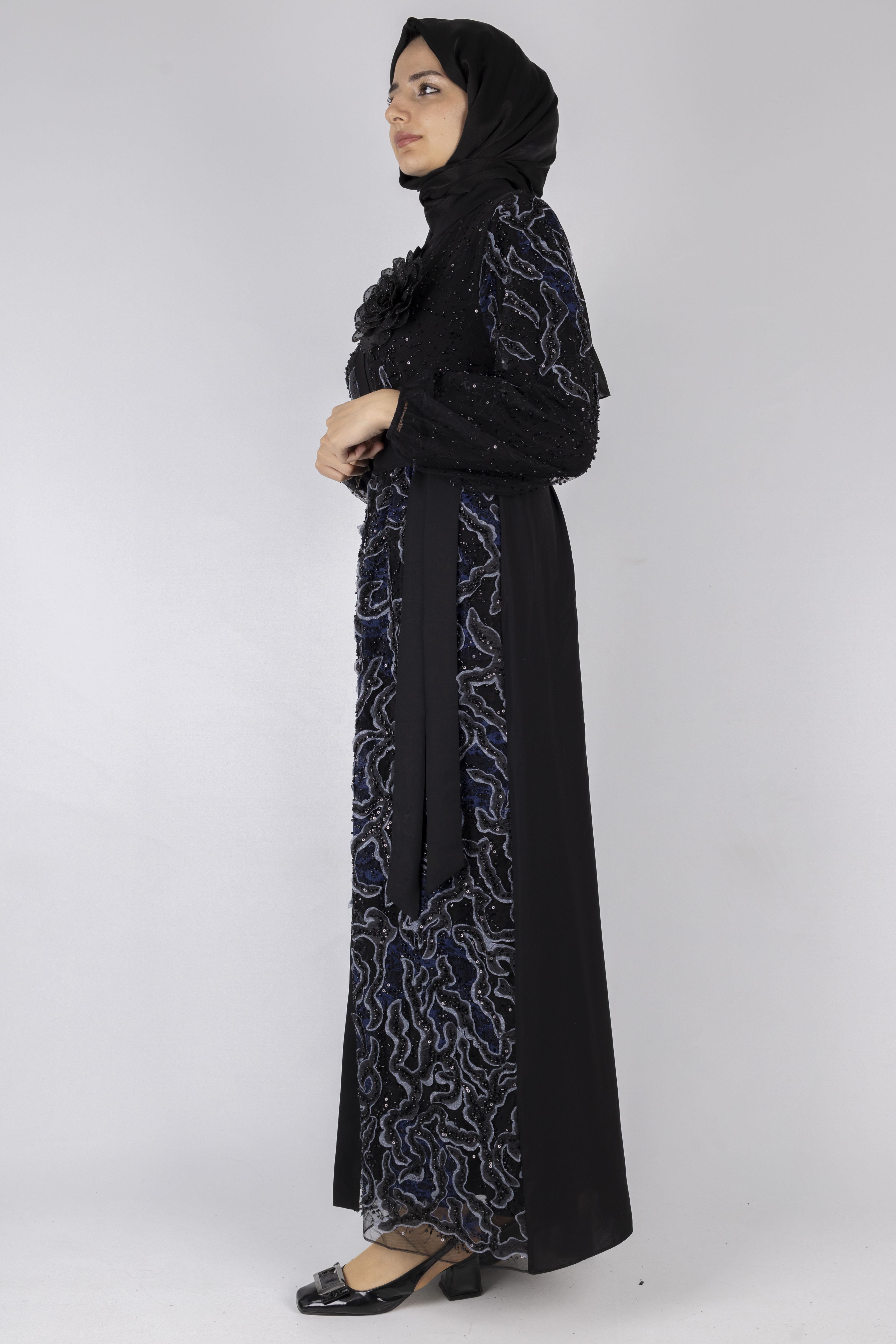 Orhan Store Abaya Takım Siyah-Lacivert OTW2682
