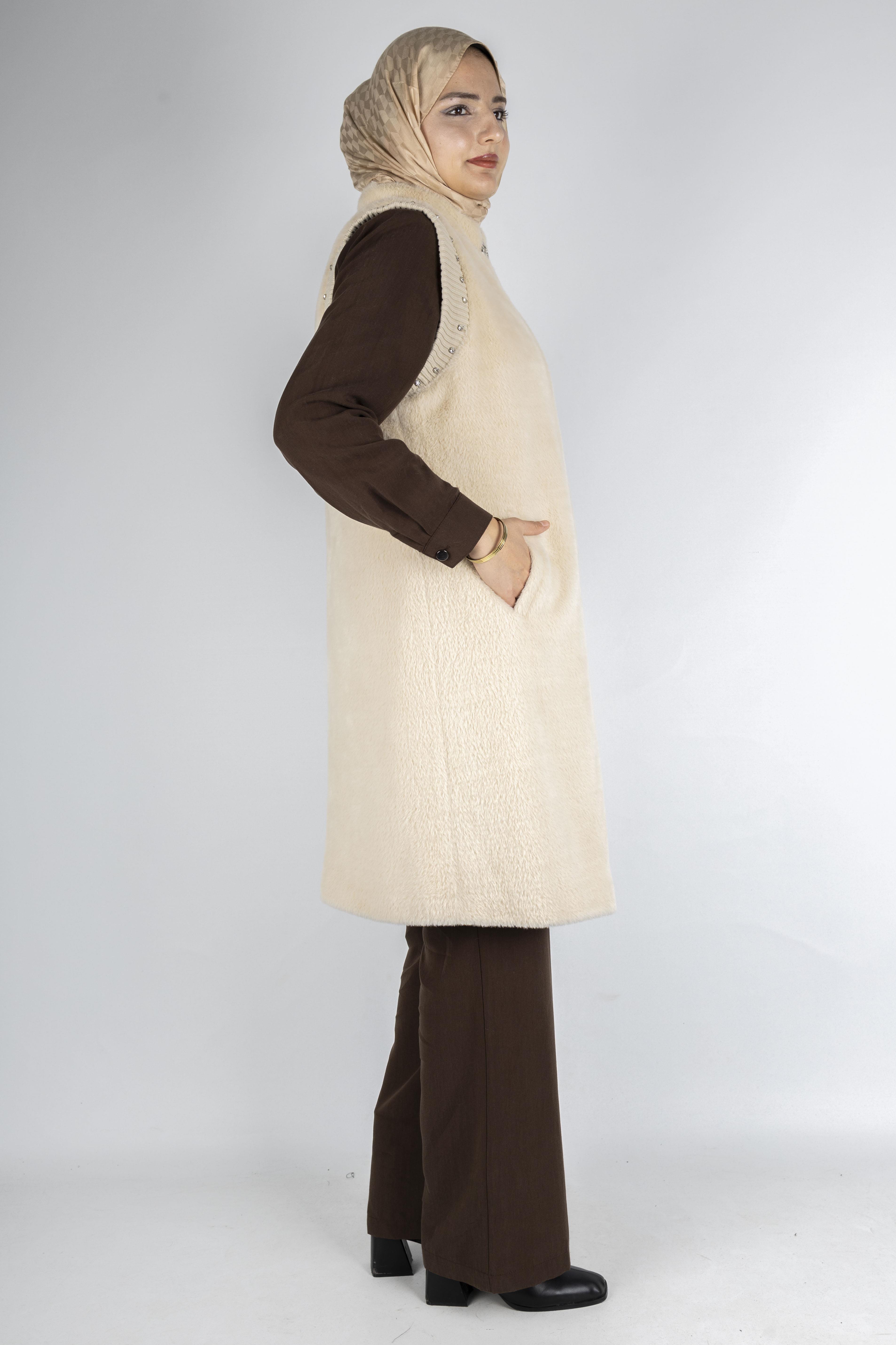 Orhan Store Angora Fermuarlı Yelek Bej OTW1128