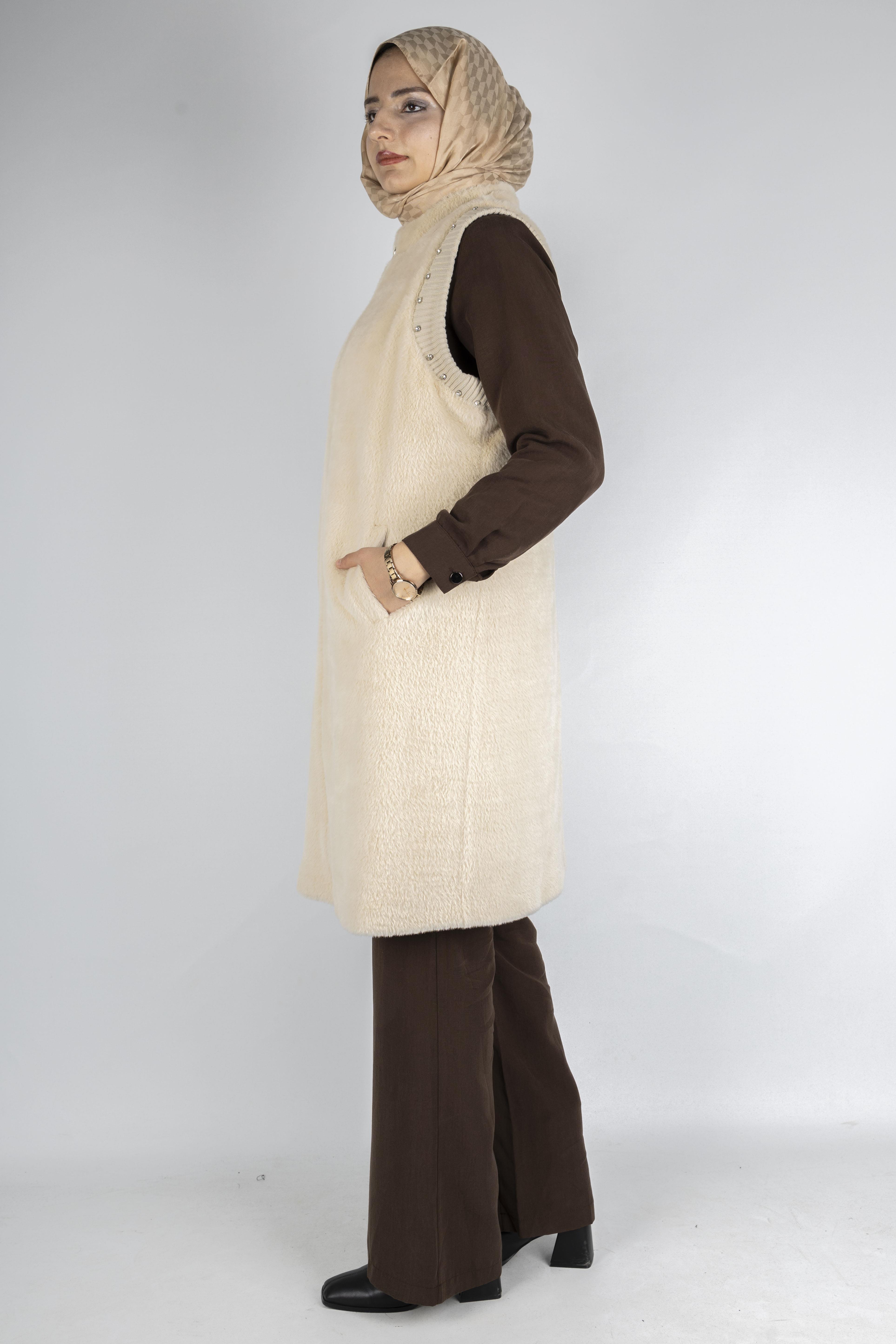 Orhan Store Angora Fermuarlı Yelek Bej OTW1128