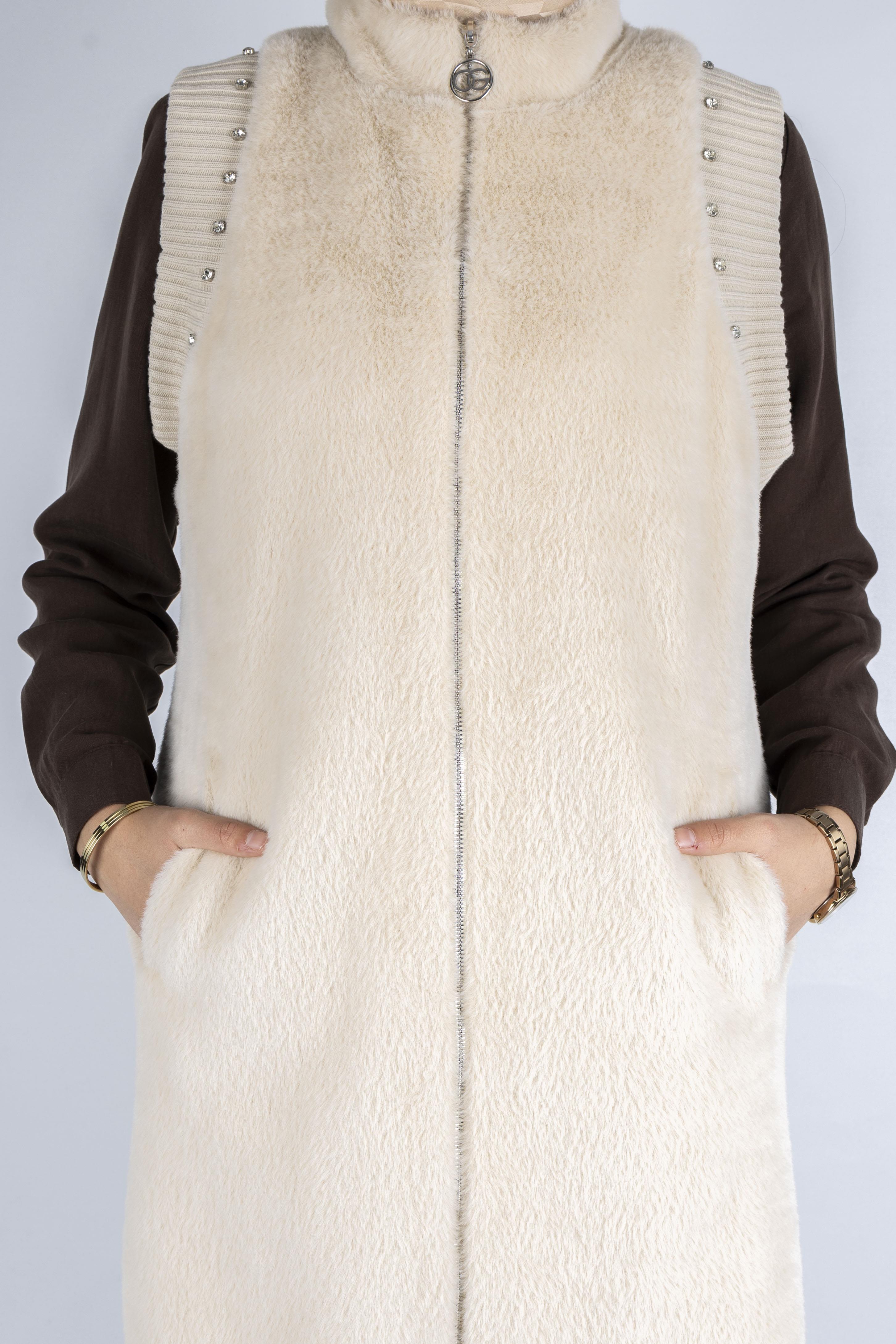 Orhan Store Angora Fermuarlı Yelek Bej OTW1128