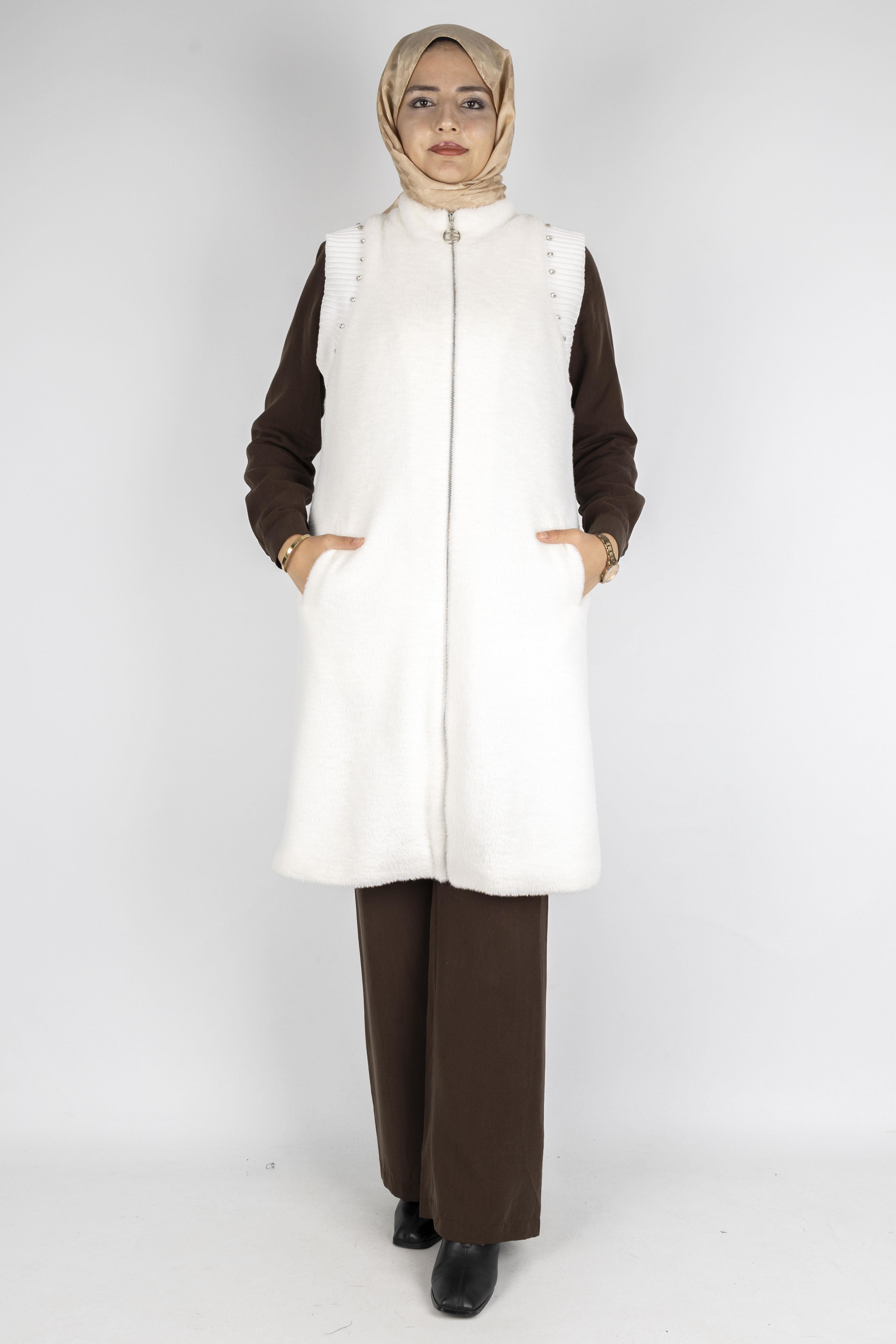 Orhan Store Angora Fermuarlı Yelek Ekru OTW1128