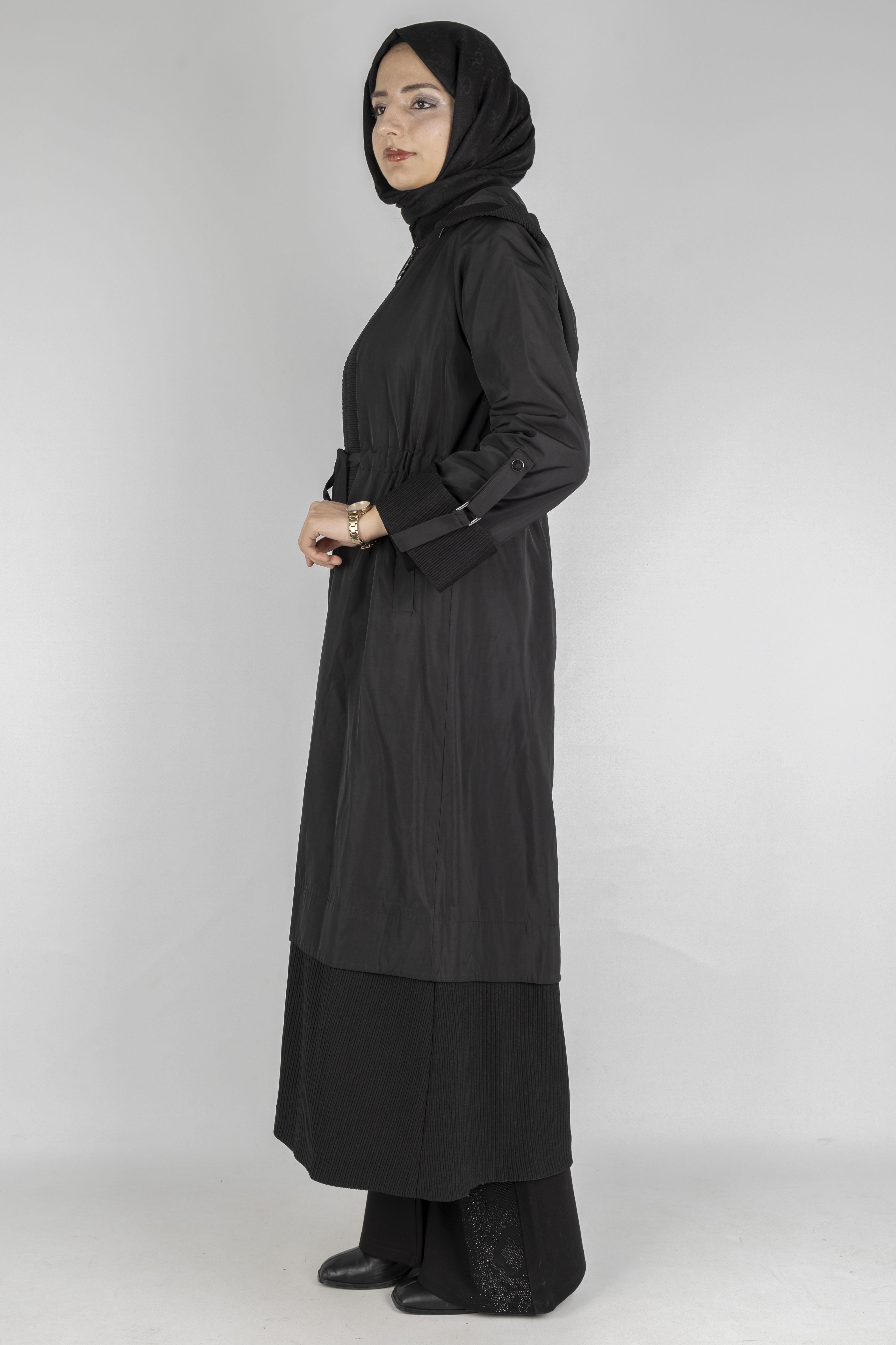 Orhan Store Astarlı Bağcıklı Uzun Kap Siyah OTW1476