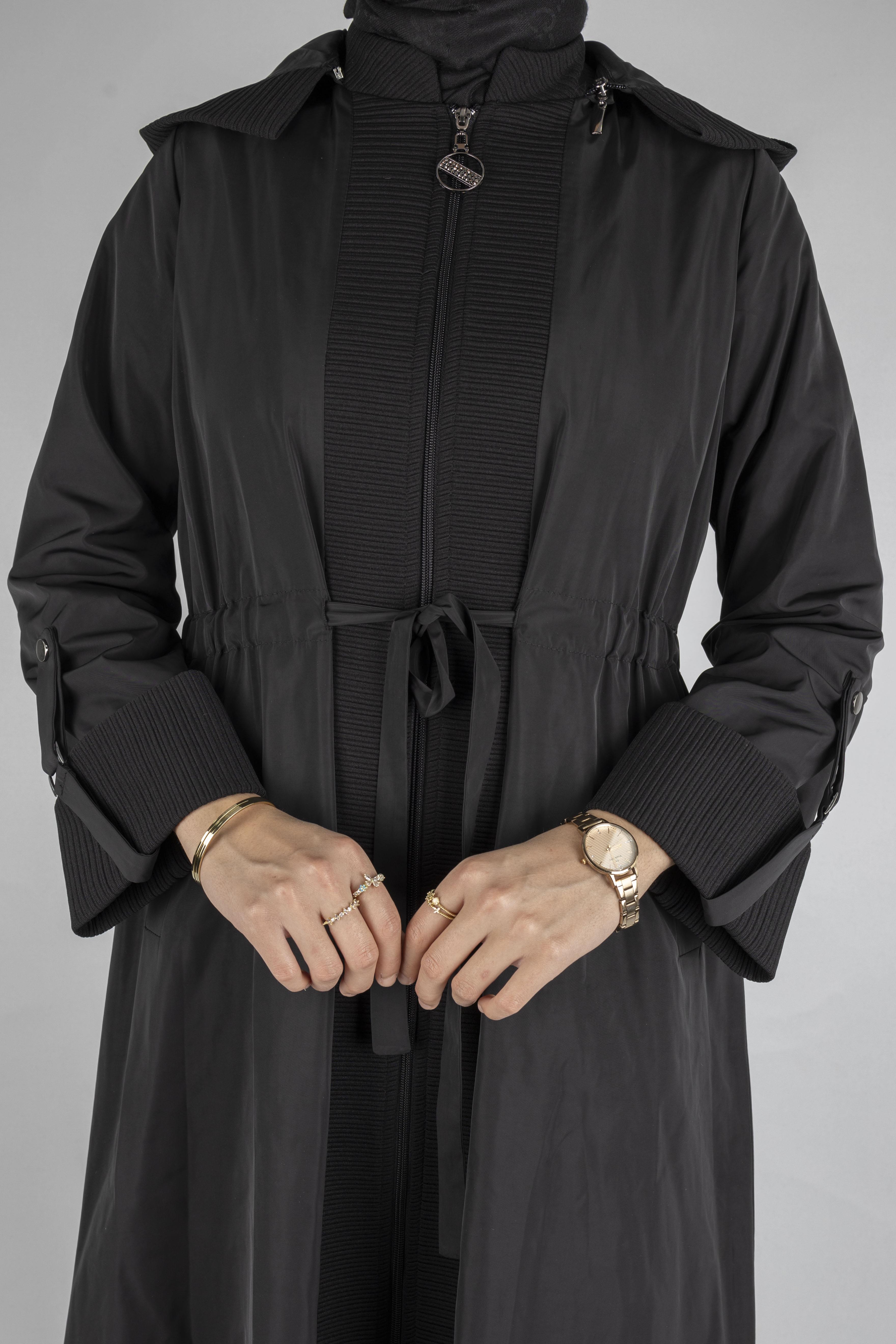 Orhan Store Astarlı Bağcıklı Uzun Kap Siyah OTW1476