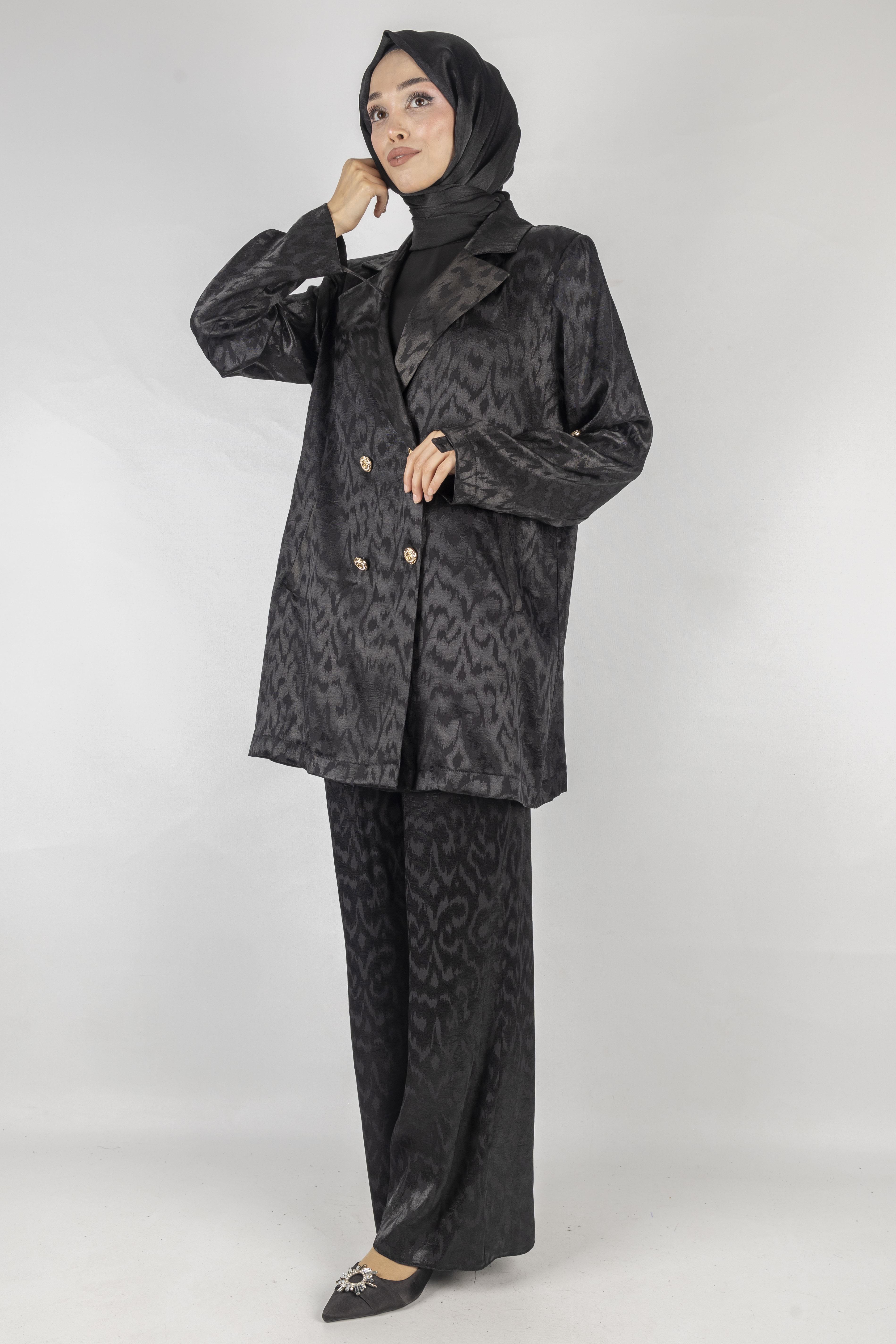 Orhan Store Astarsız Jakar Blazer Takım Siyah OTW2616