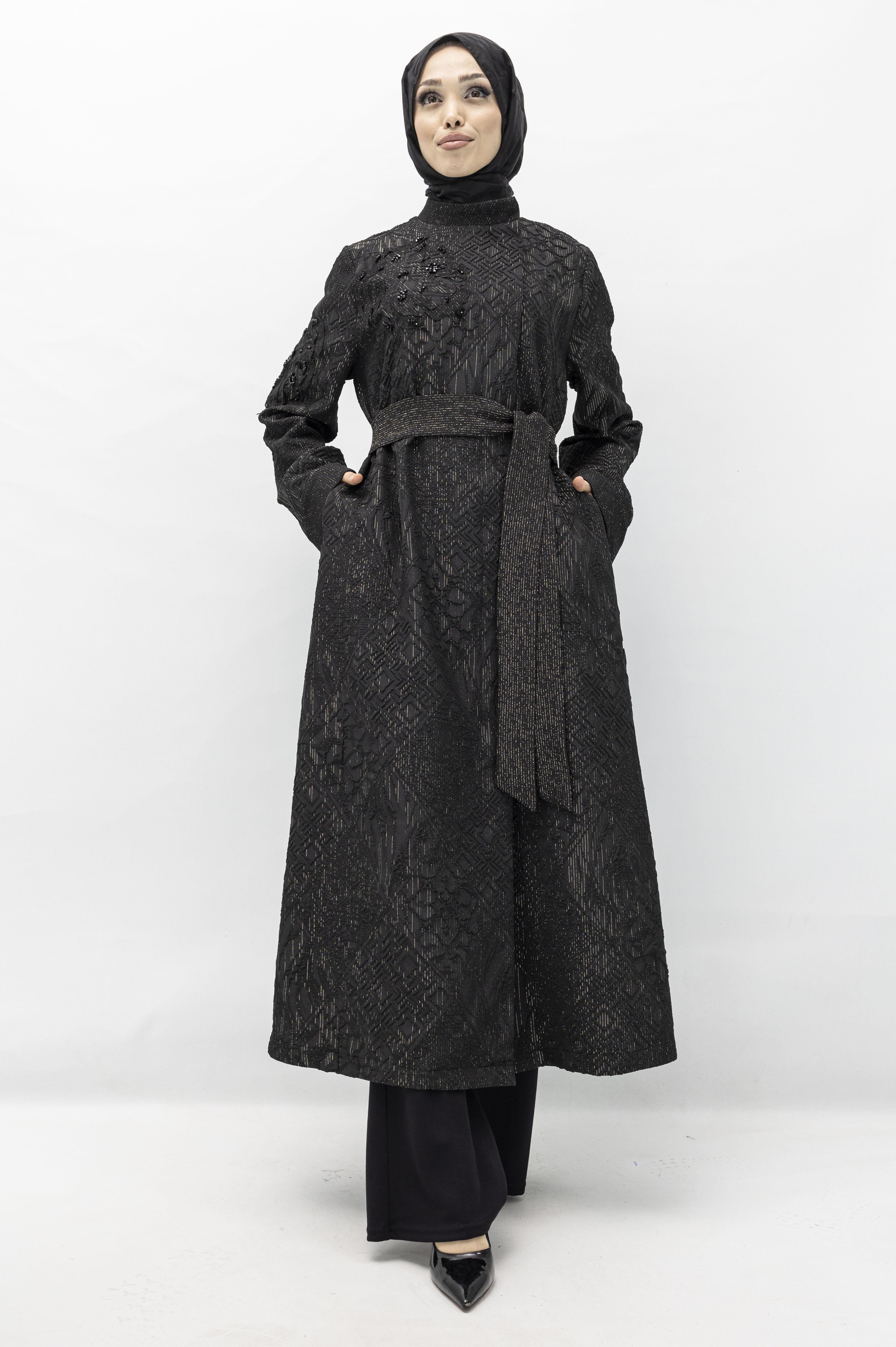 Orhan Store Boncuk Detaylı Jakar Kap Siyah OTW1527