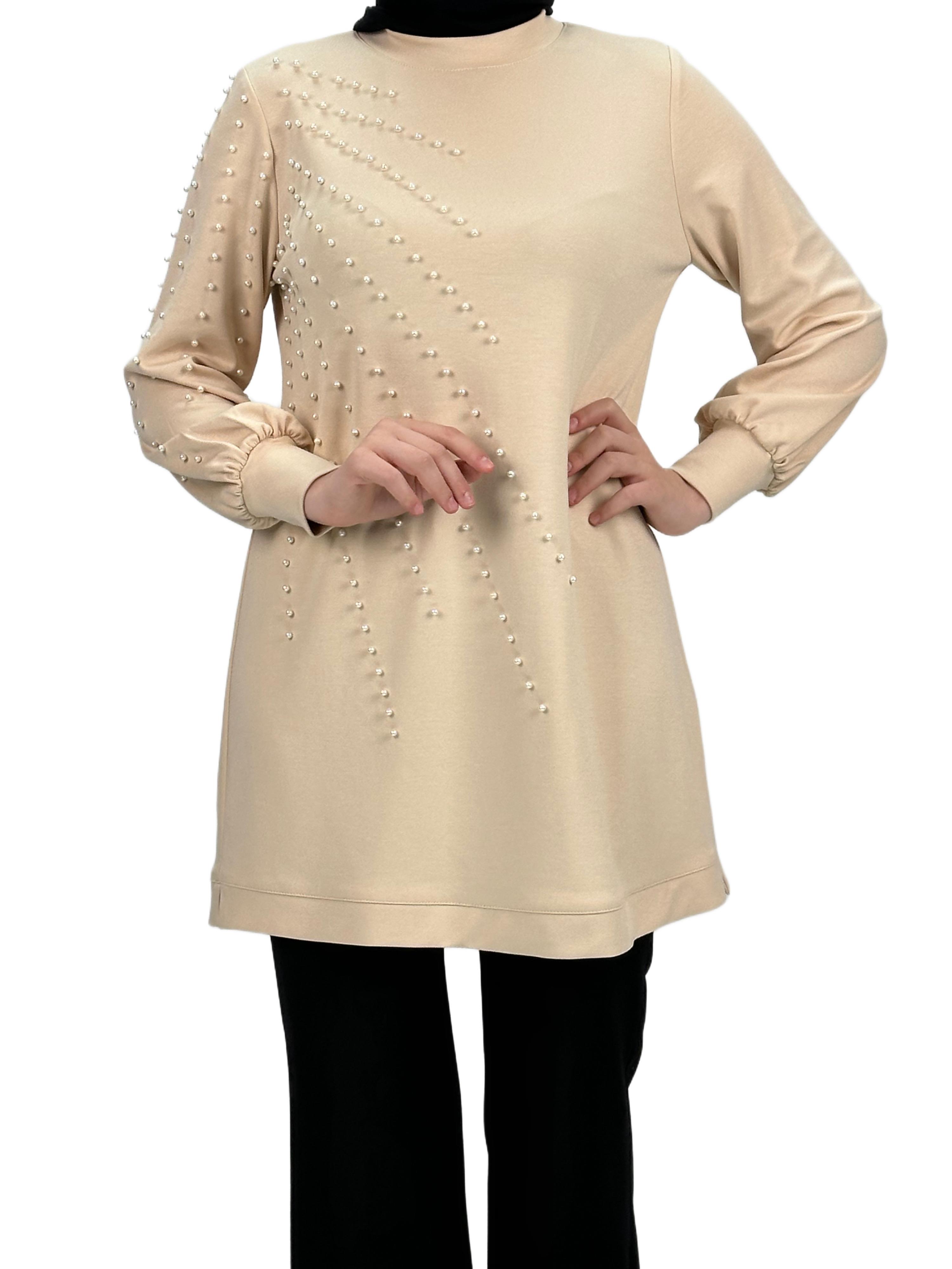 Orhan Store Boncuk Detaylı Tunik Bej OTW1249