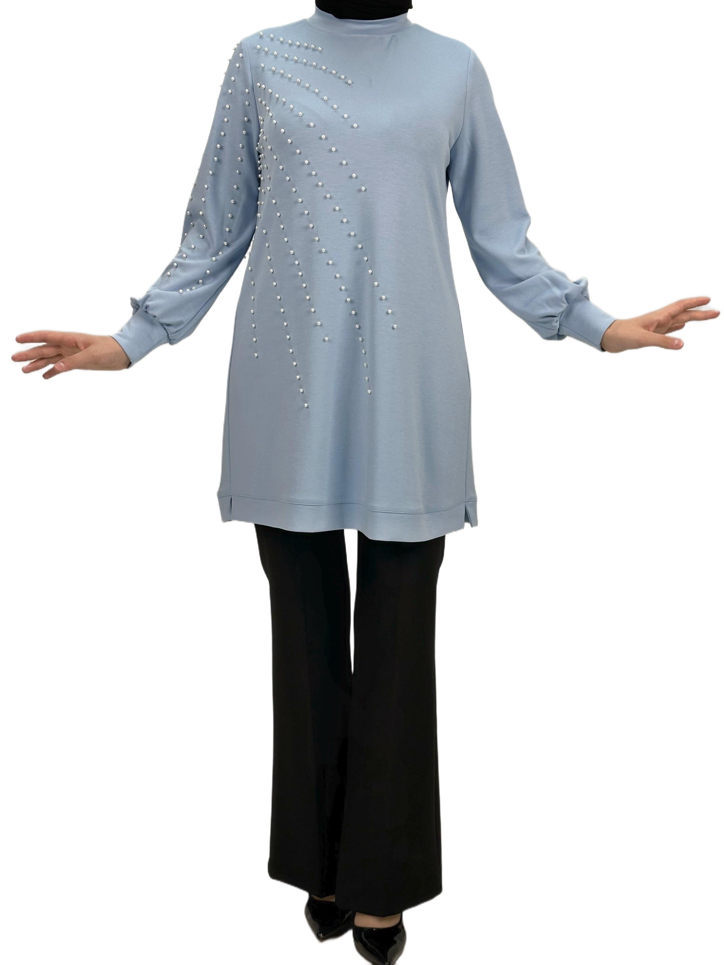 Orhan Store Boncuk Detaylı Tunik Mavi OTW1249