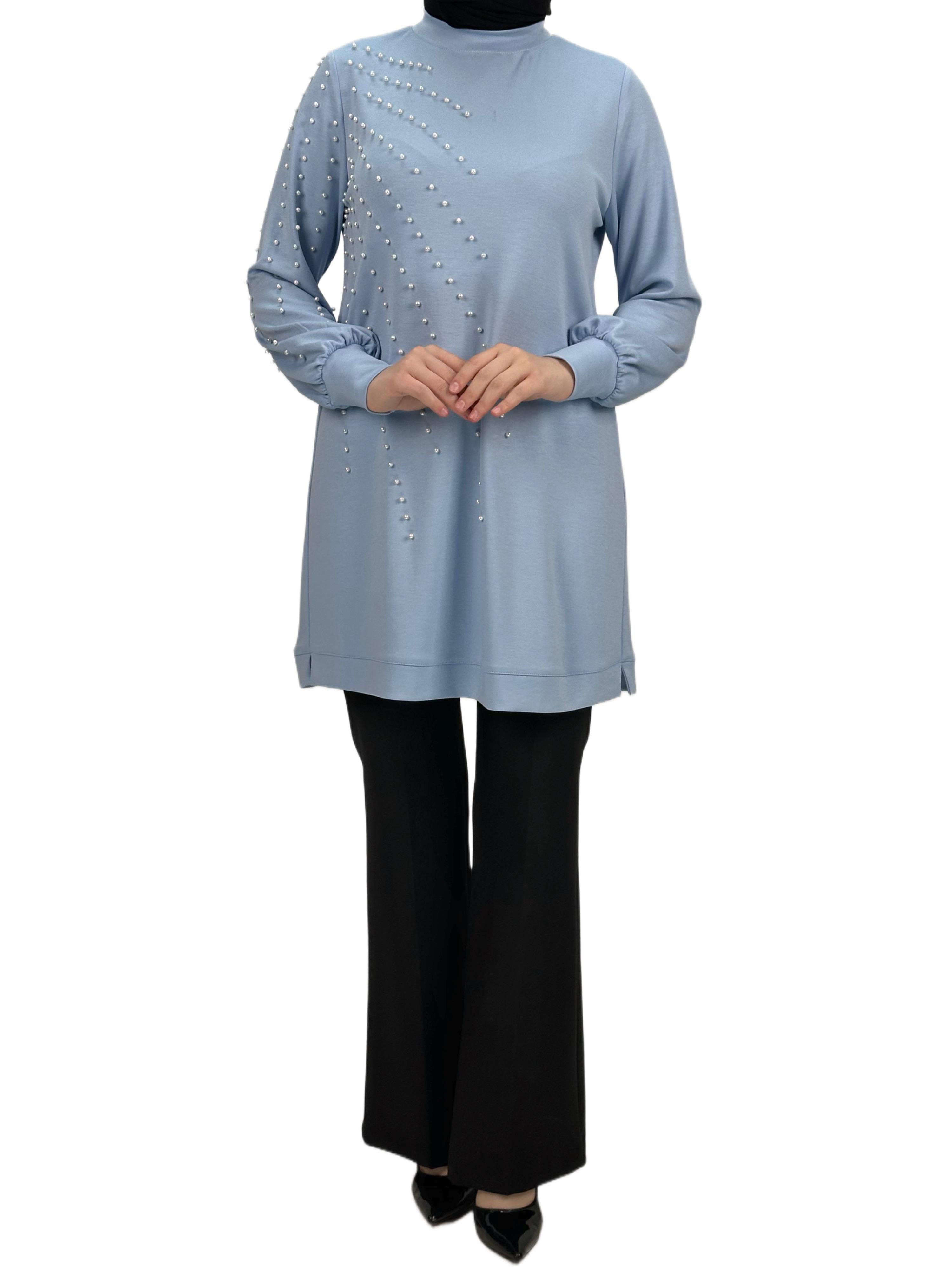 Orhan Store Boncuk Detaylı Tunik Mavi OTW1249