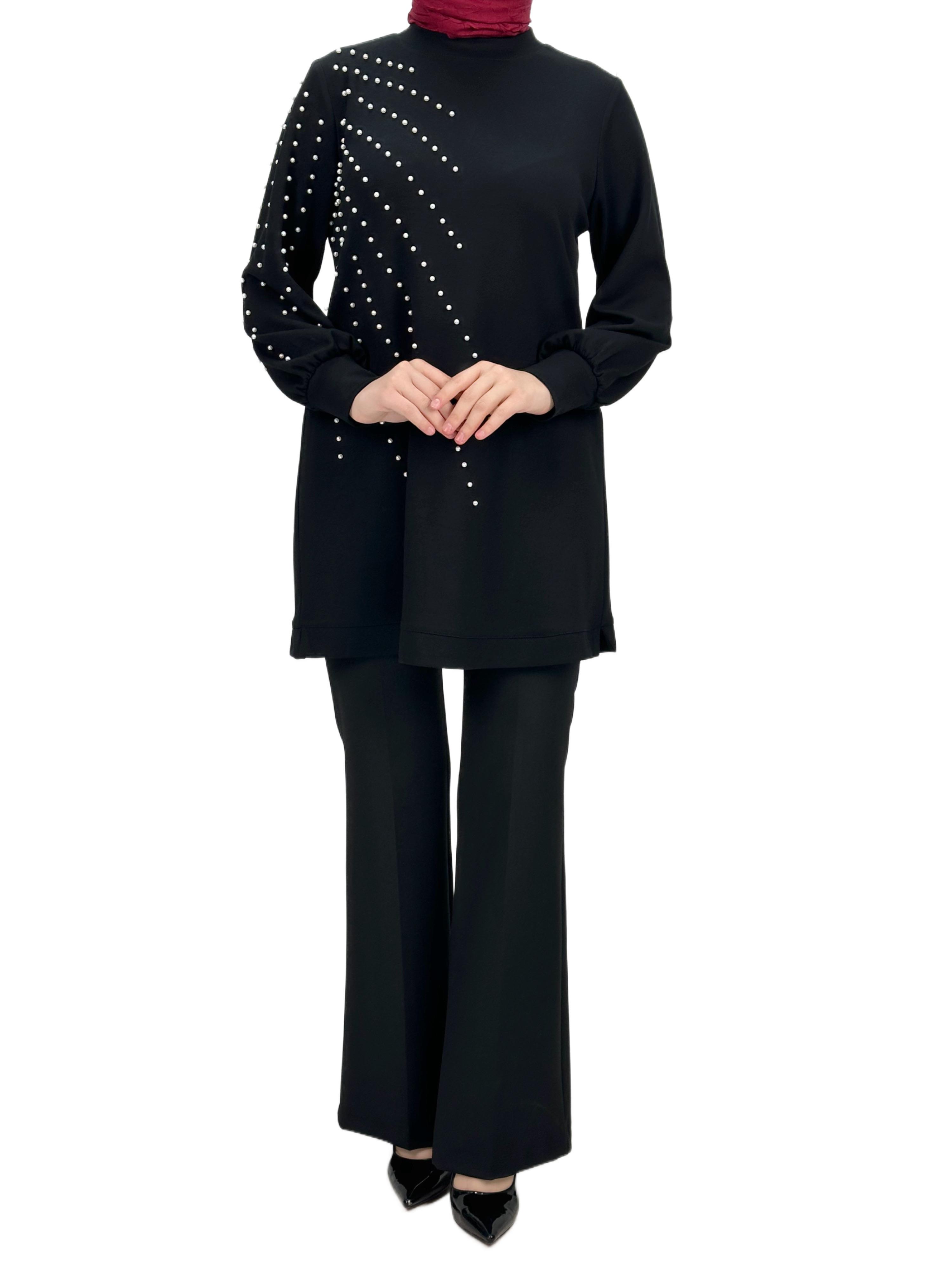 Orhan Store Boncuk Detaylı Tunik Siyah OTW1249