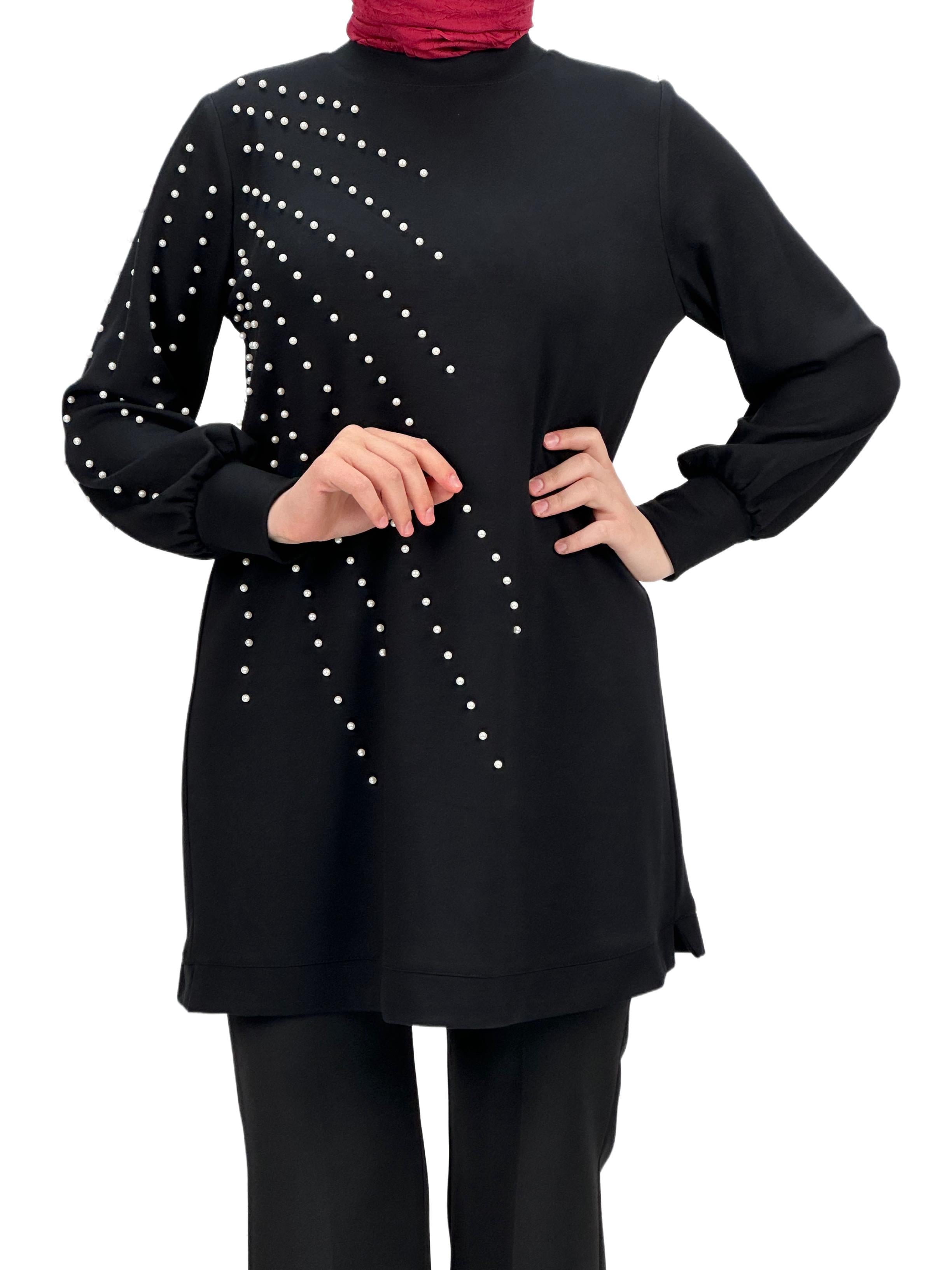 Orhan Store Boncuk Detaylı Tunik Siyah OTW1249