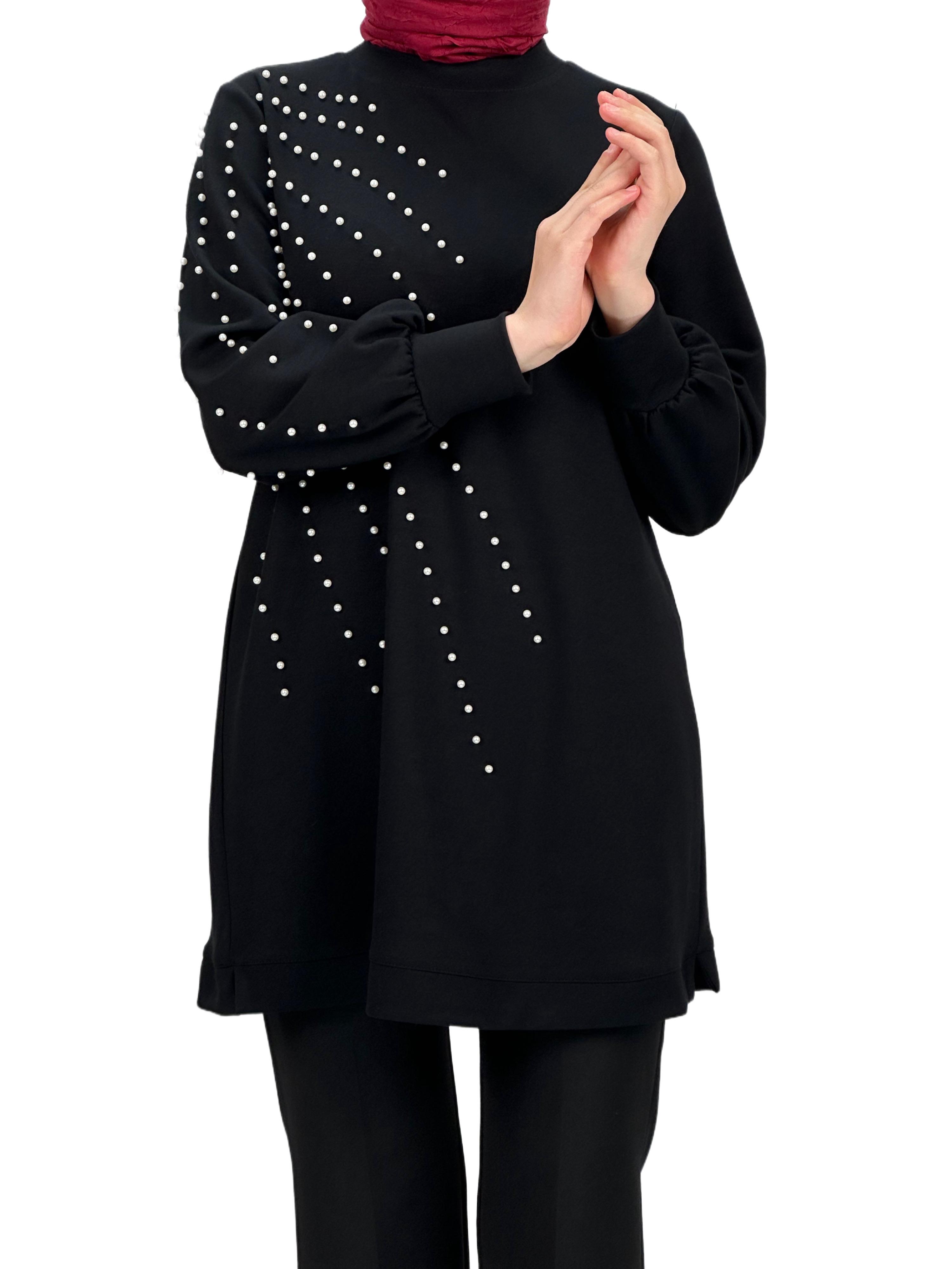 Orhan Store Boncuk Detaylı Tunik Siyah OTW1249