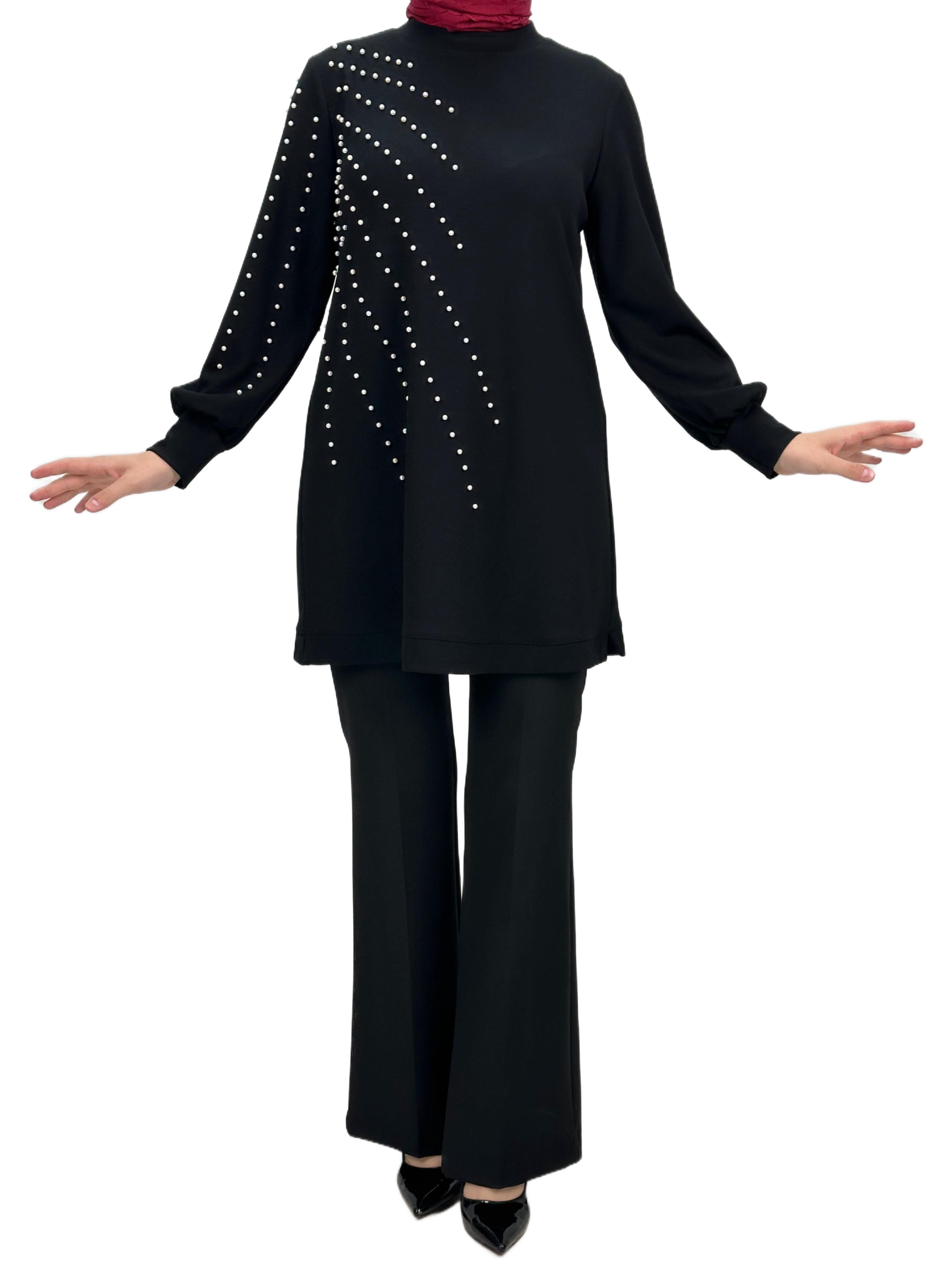 Orhan Store Boncuk Detaylı Tunik Siyah OTW1249