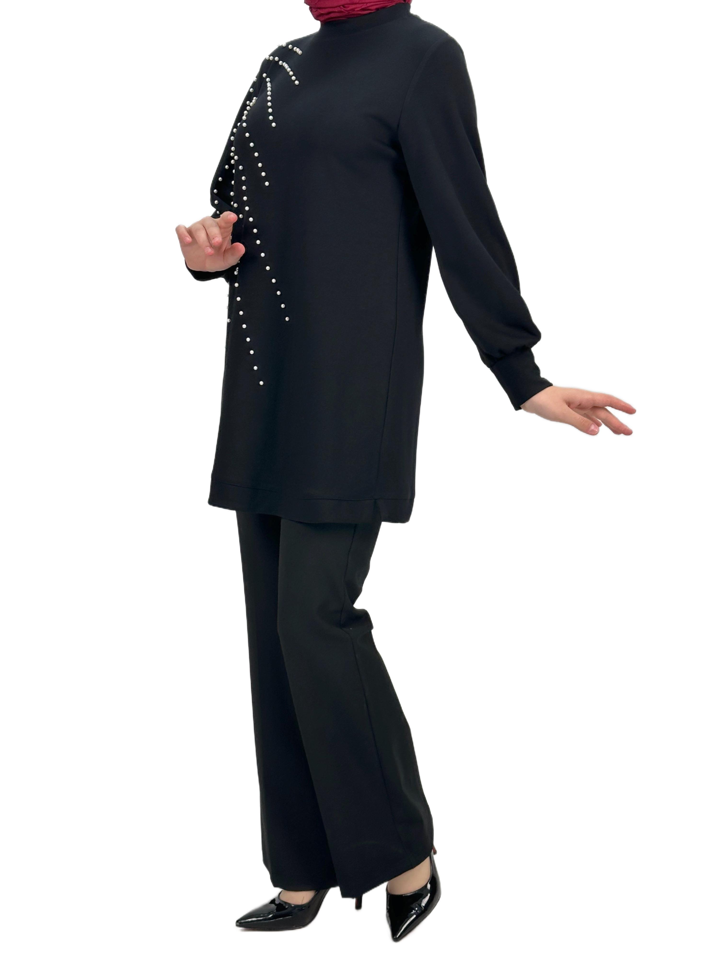 Orhan Store Boncuk Detaylı Tunik Siyah OTW1249