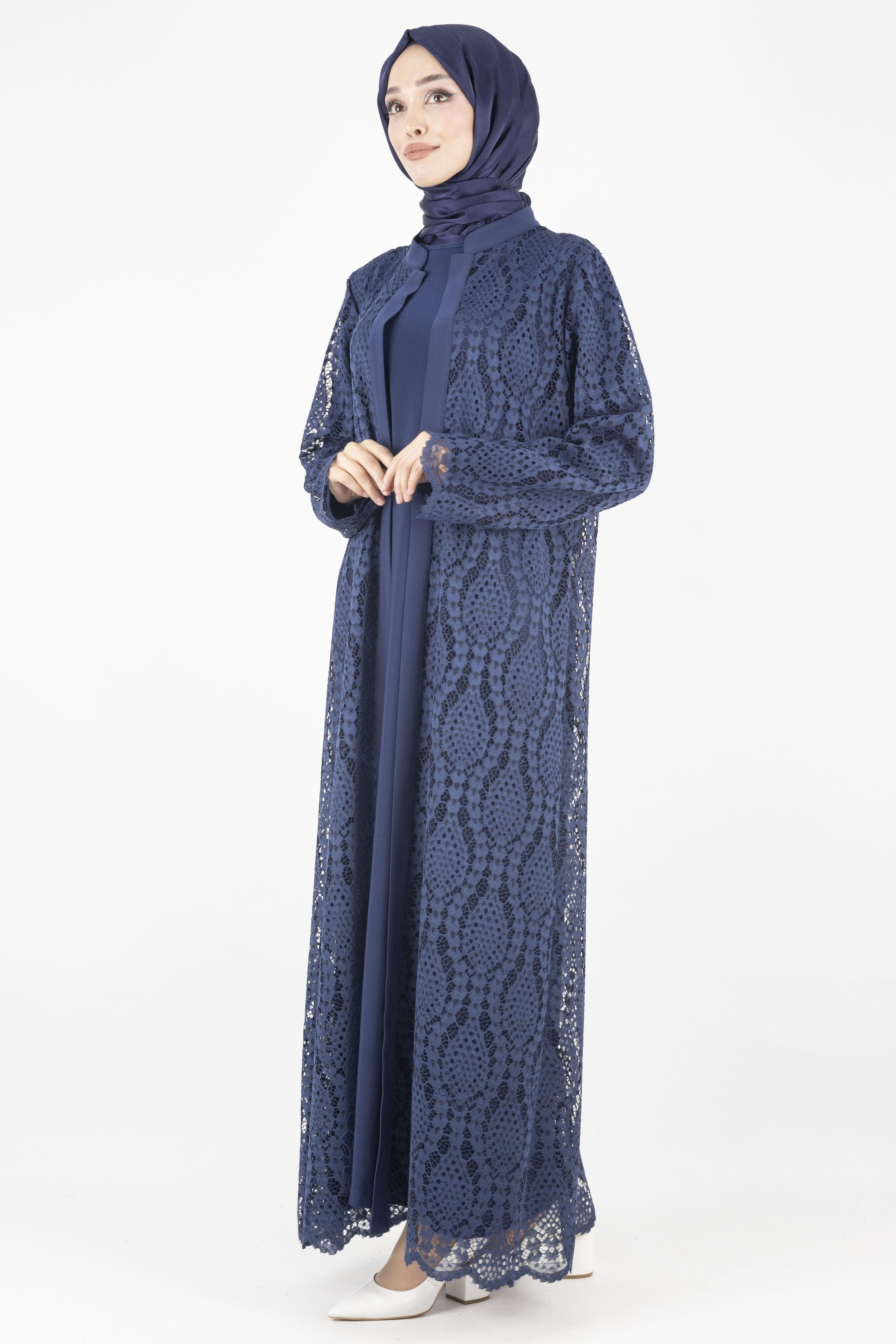 Orhan Store Büyük Beden  Abaya Takım Lacivert OTW2479