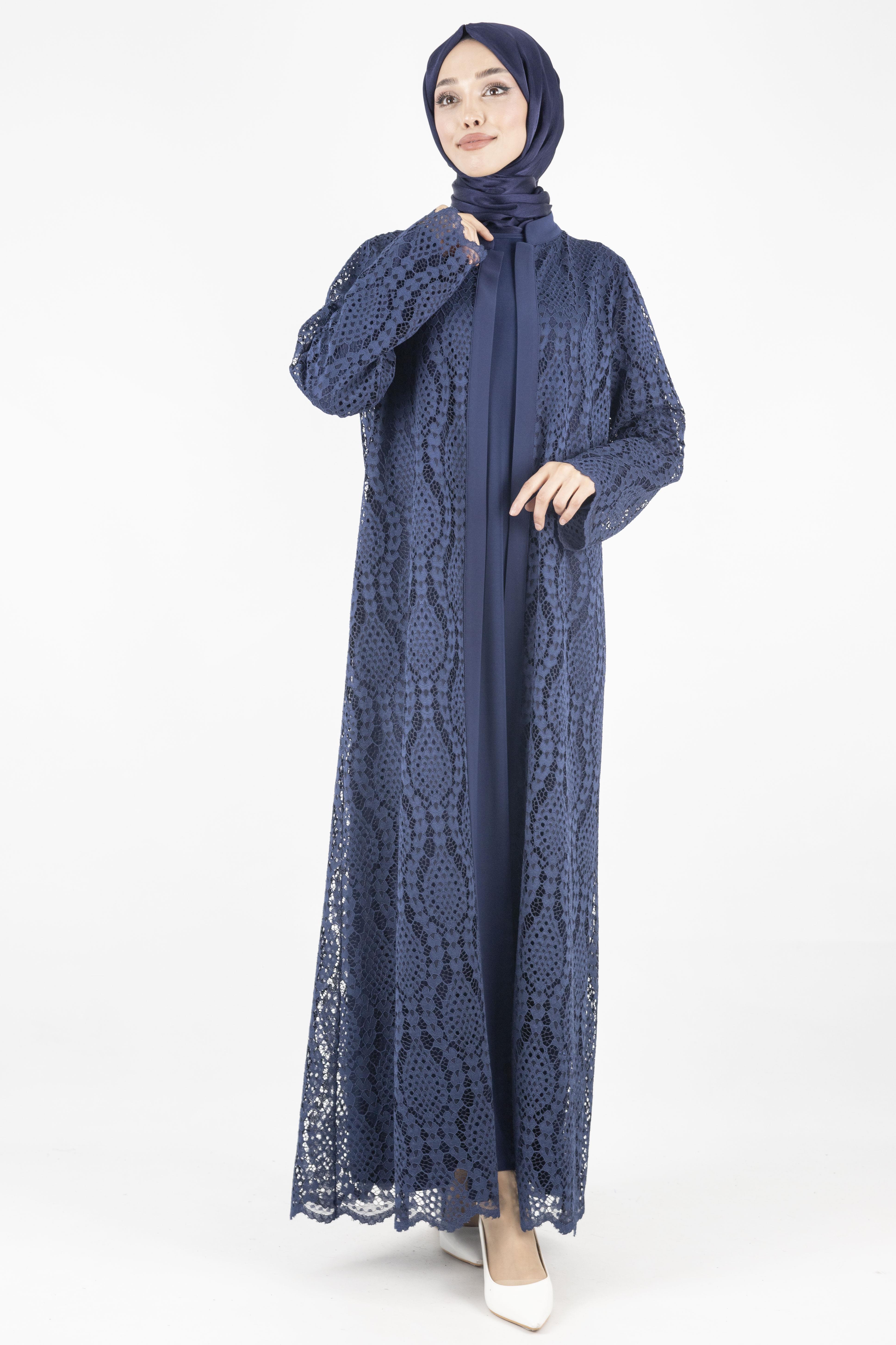 Orhan Store Büyük Beden  Abaya Takım Lacivert OTW2479