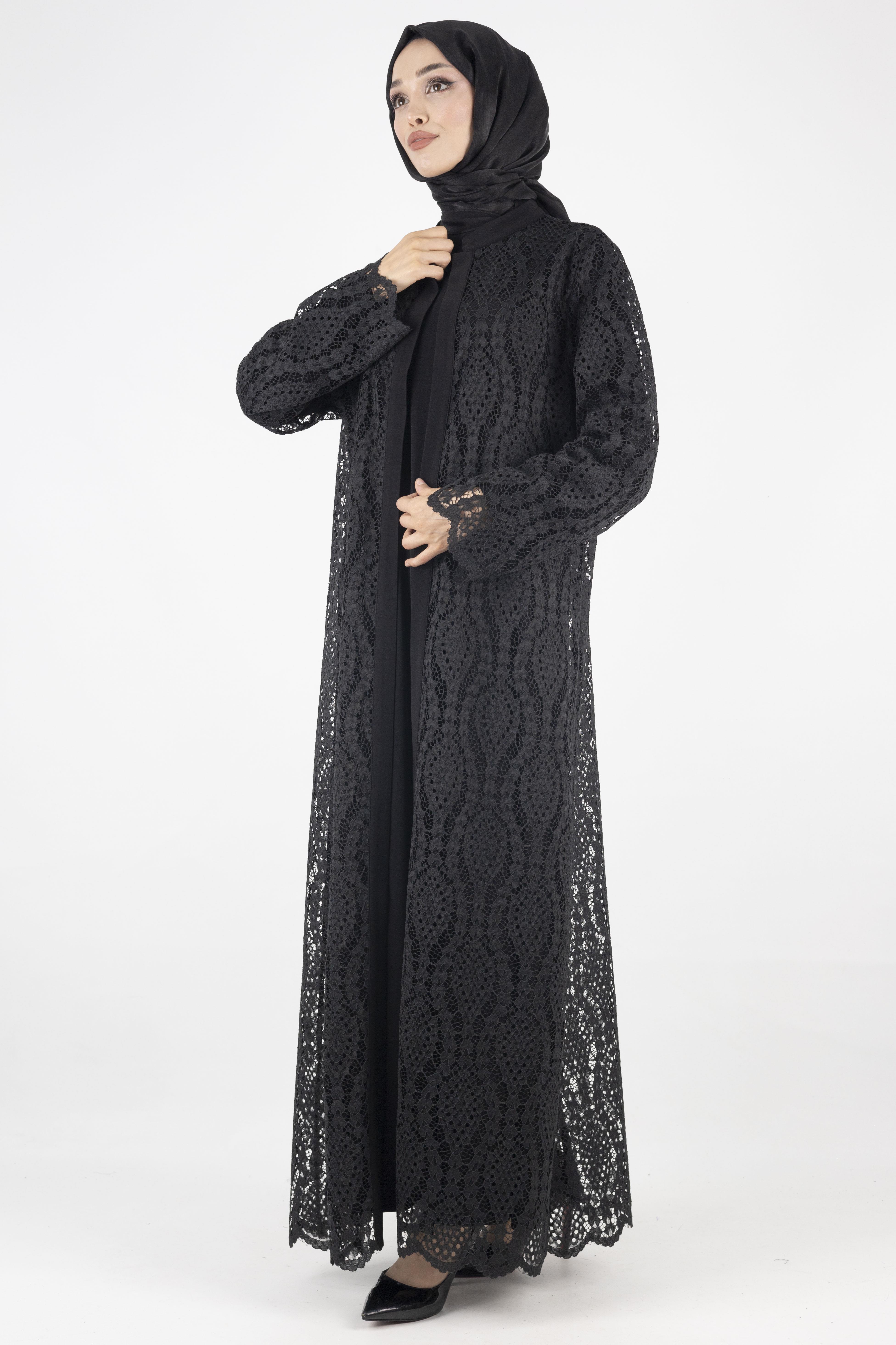 Orhan Store Büyük Beden  Abaya Takım Siyah OTW2479
