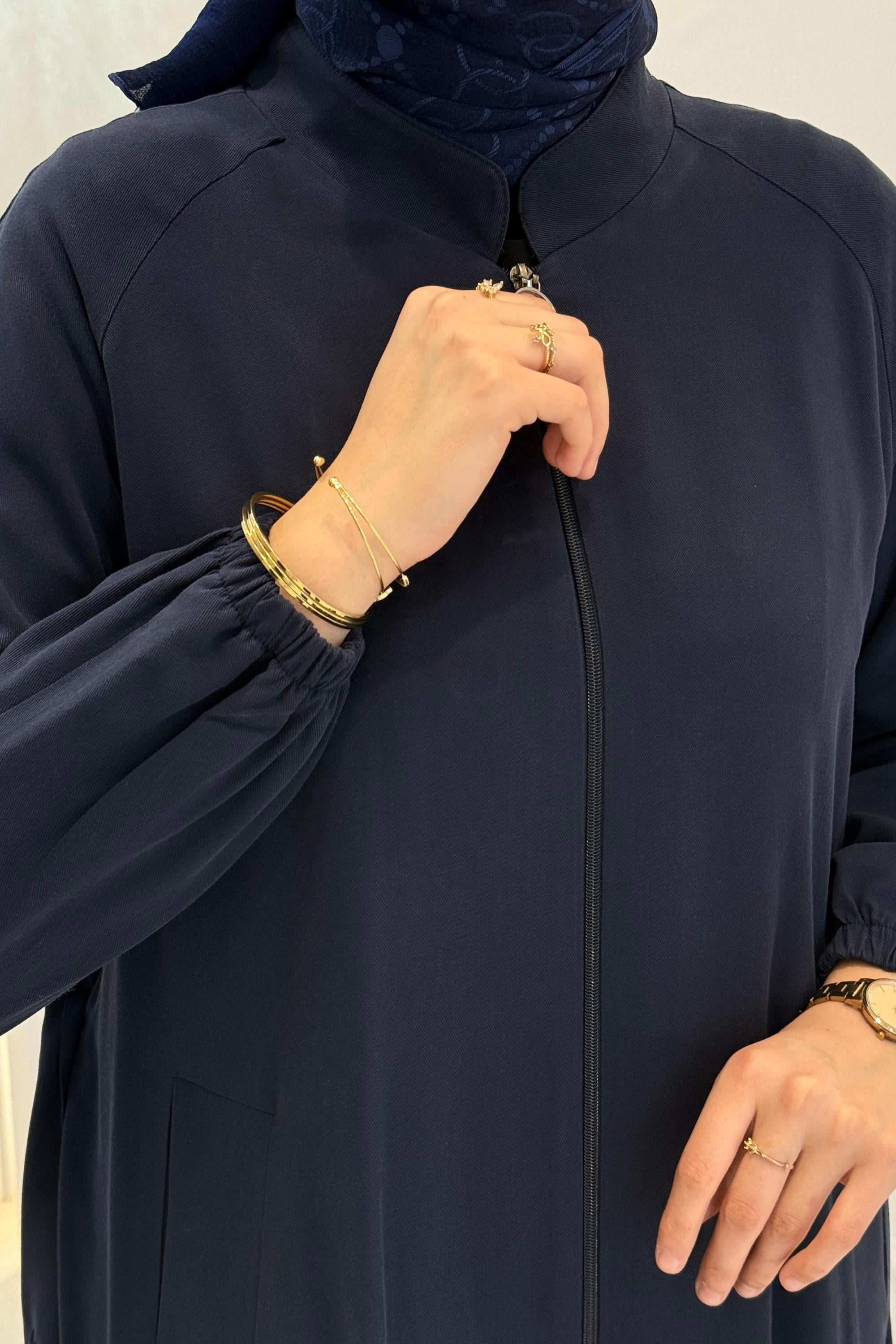 Orhan Store Büyük Beden Fermuarlı Tesettür Kap Lacivert OTW1632