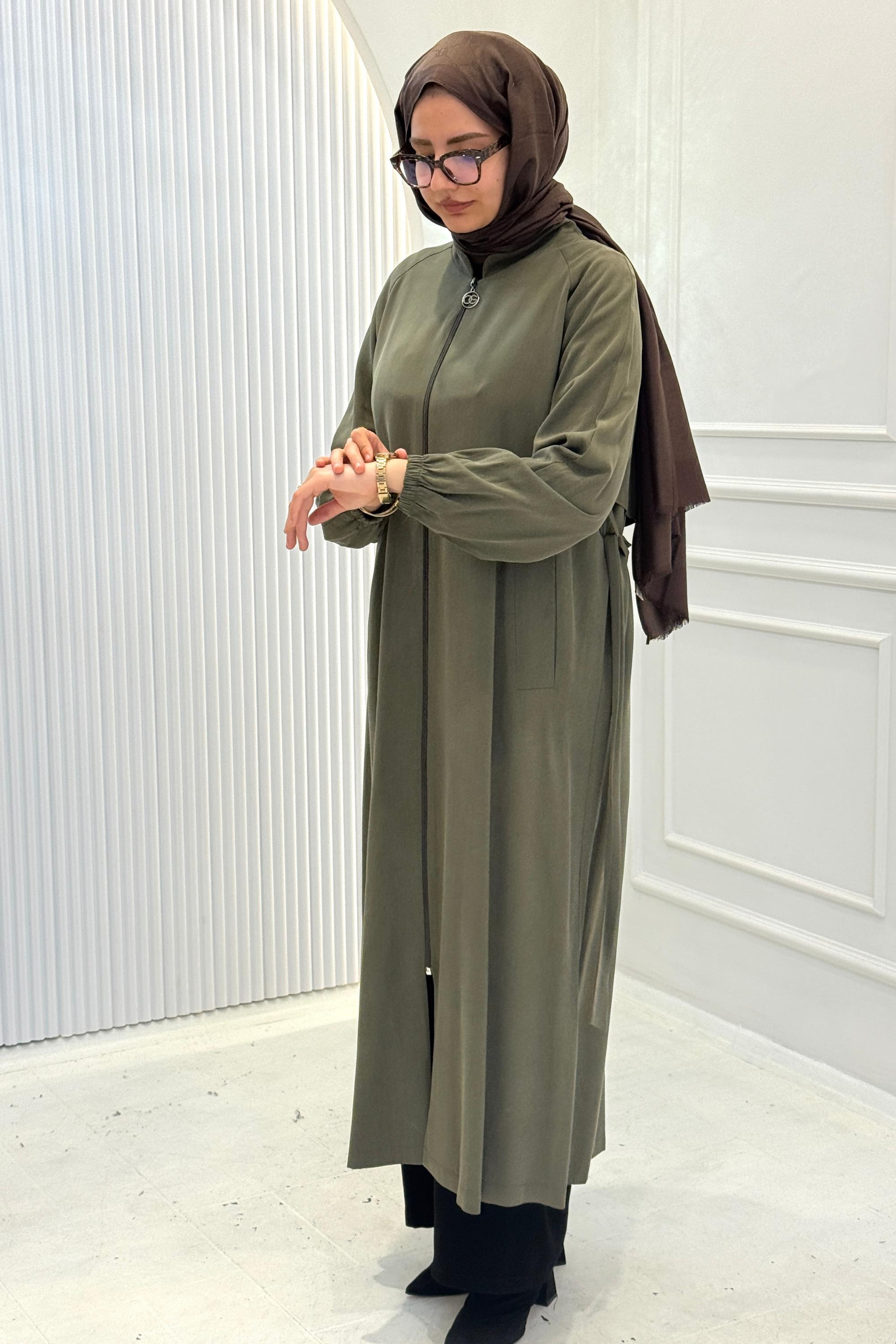 Orhan Store Büyük Beden Fermuarlı Tesettür Kap Haki OTW1632