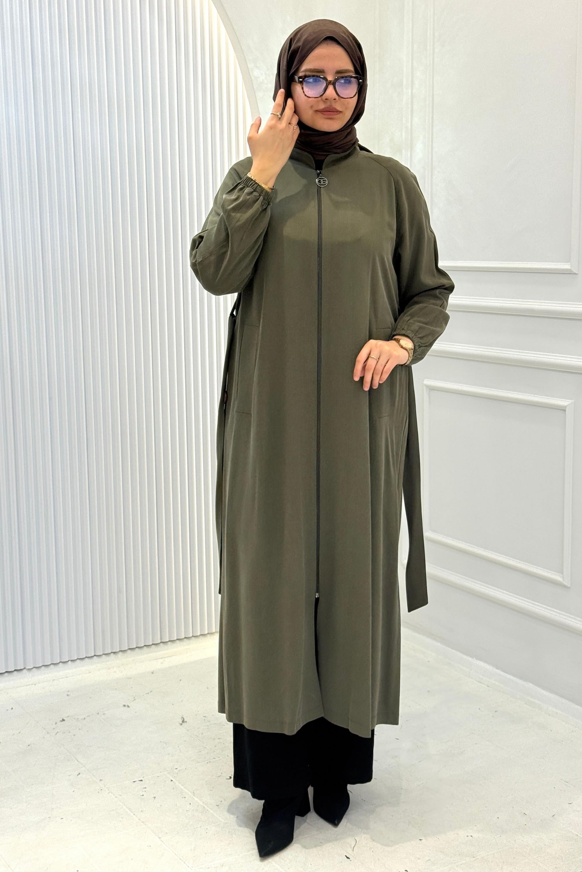 Orhan Store Büyük Beden Fermuarlı Tesettür Kap Haki OTW1632