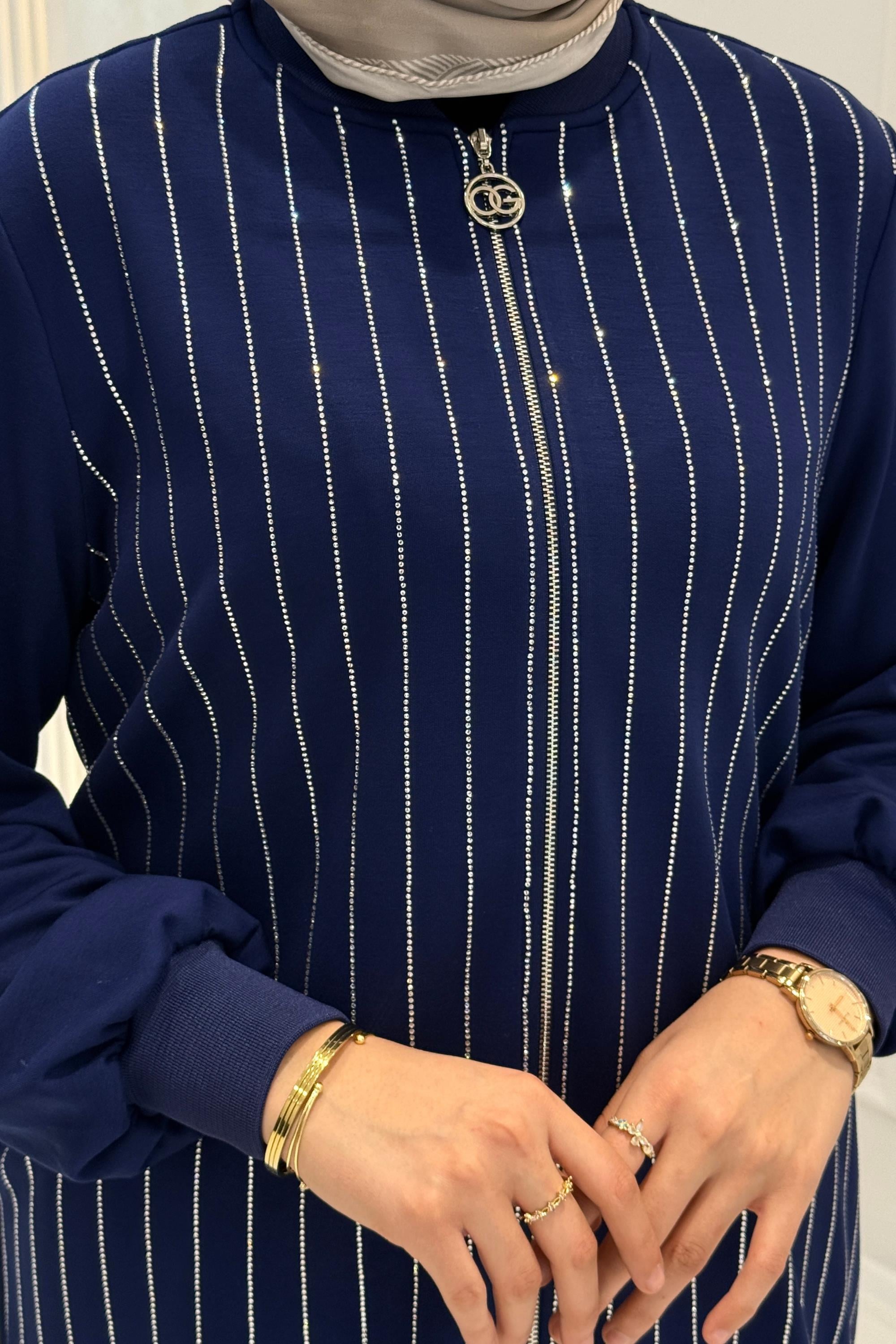 Orhan Store Çizgi Taşlı Çelik Örme Tesettür Takım Parlement OTW2726