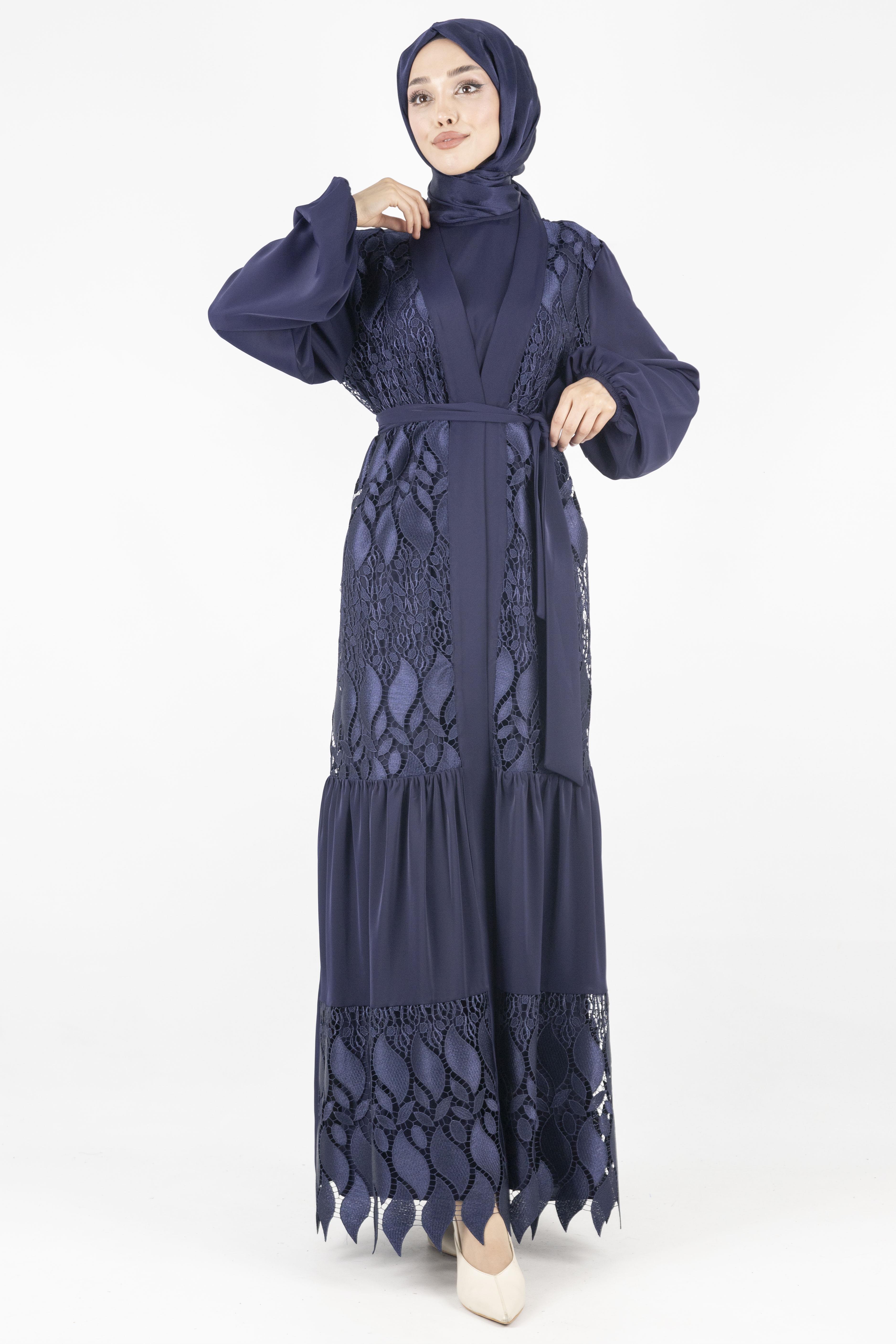 Orhan Store Dantel Abayalı Takım Lacivert OTW2558