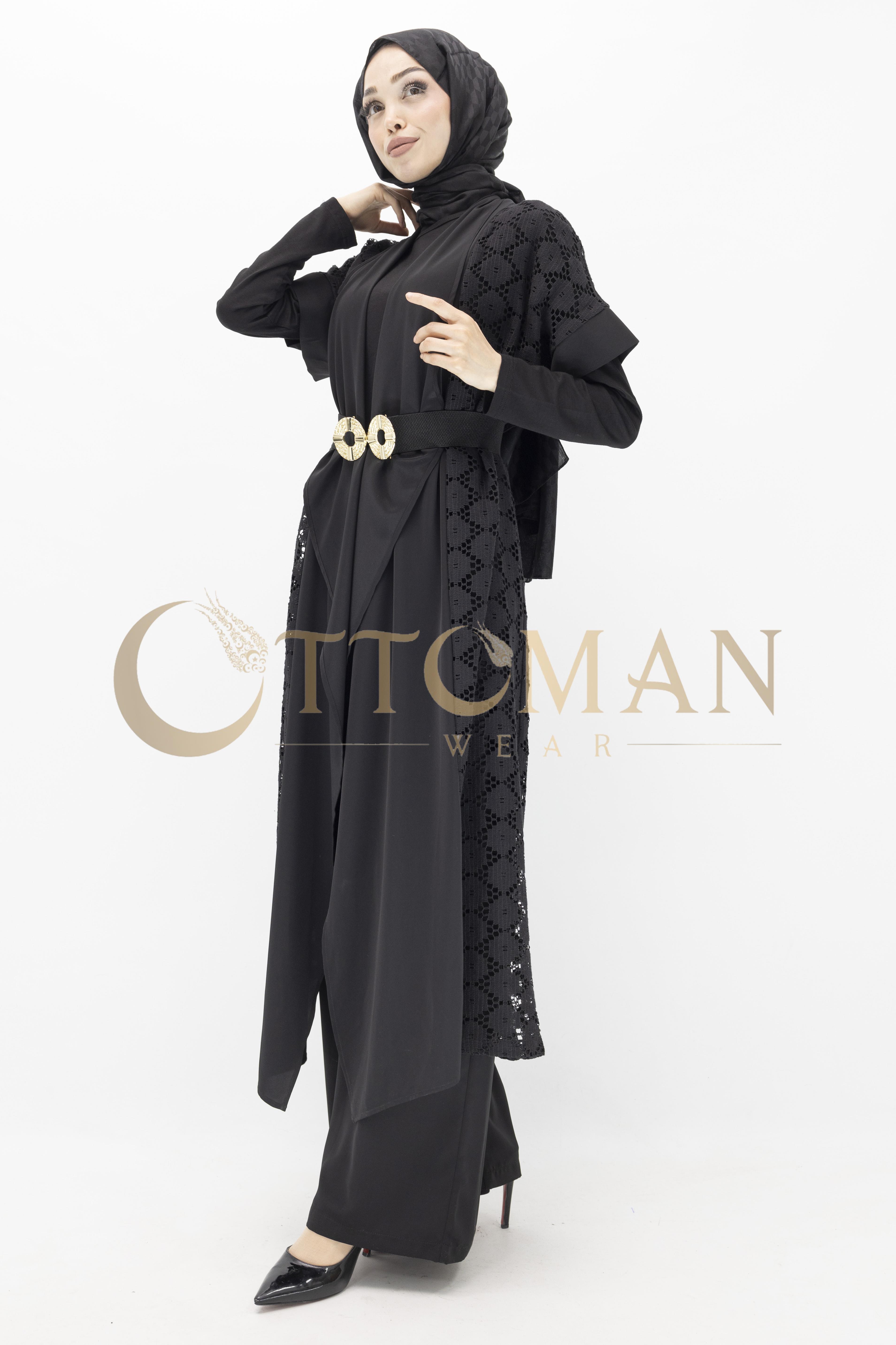 Orhan Store Dantel Yelekli Pantolonlu Takım Siyah OTW2039