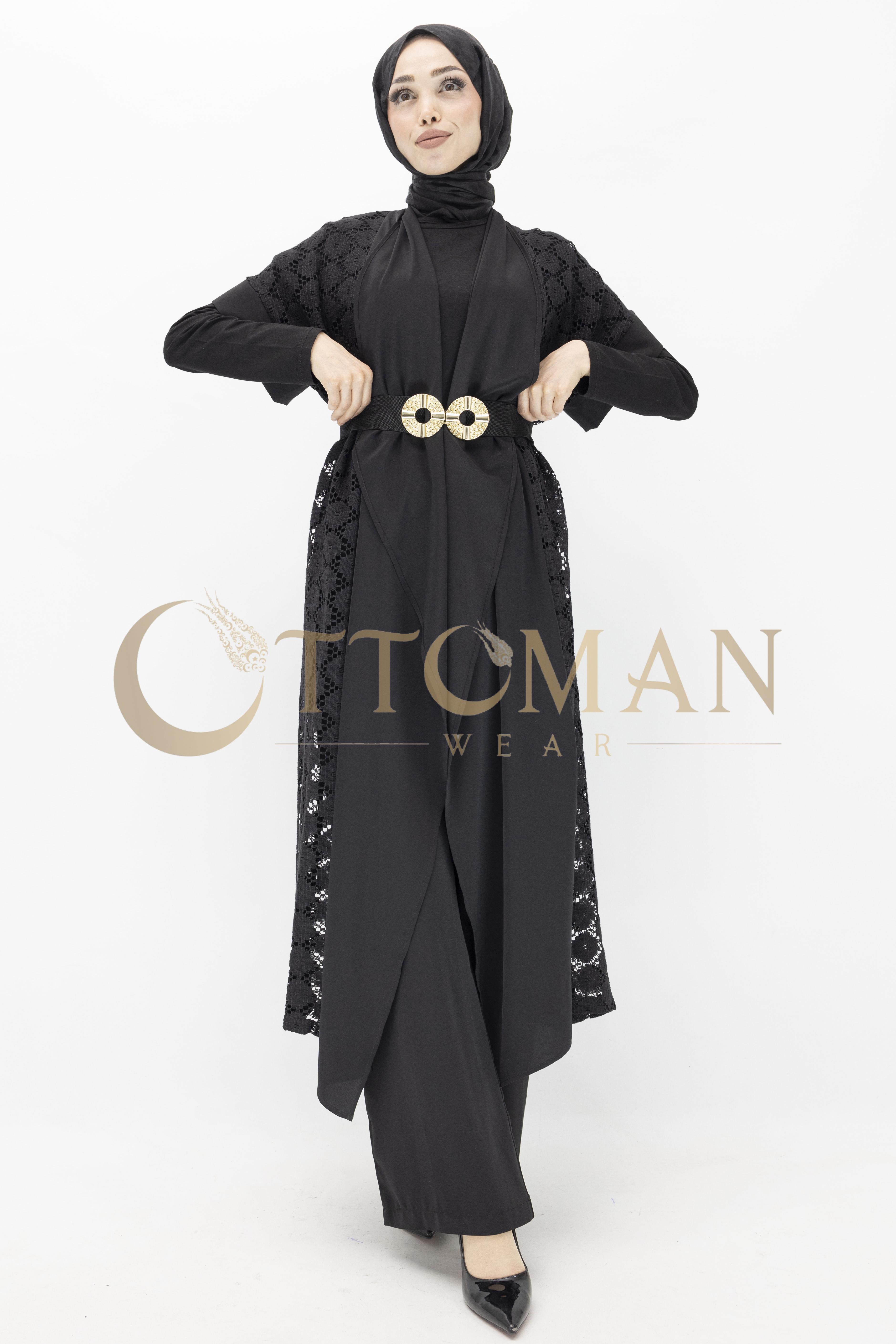 Orhan Store Dantel Yelekli Pantolonlu Takım Siyah OTW2039