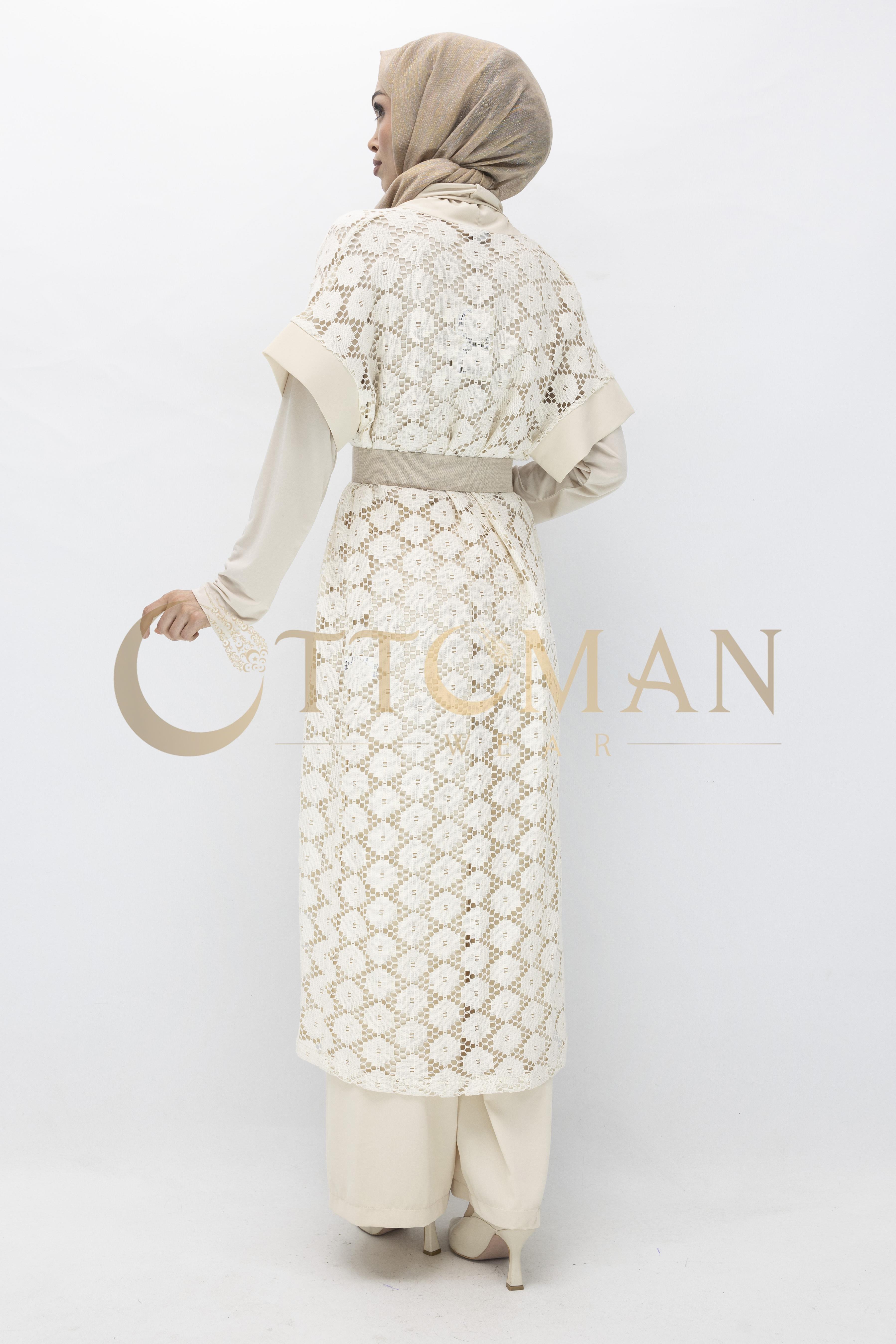 Orhan Store Dantel Yelekli Pantolonlu Takım Bej OTW2039