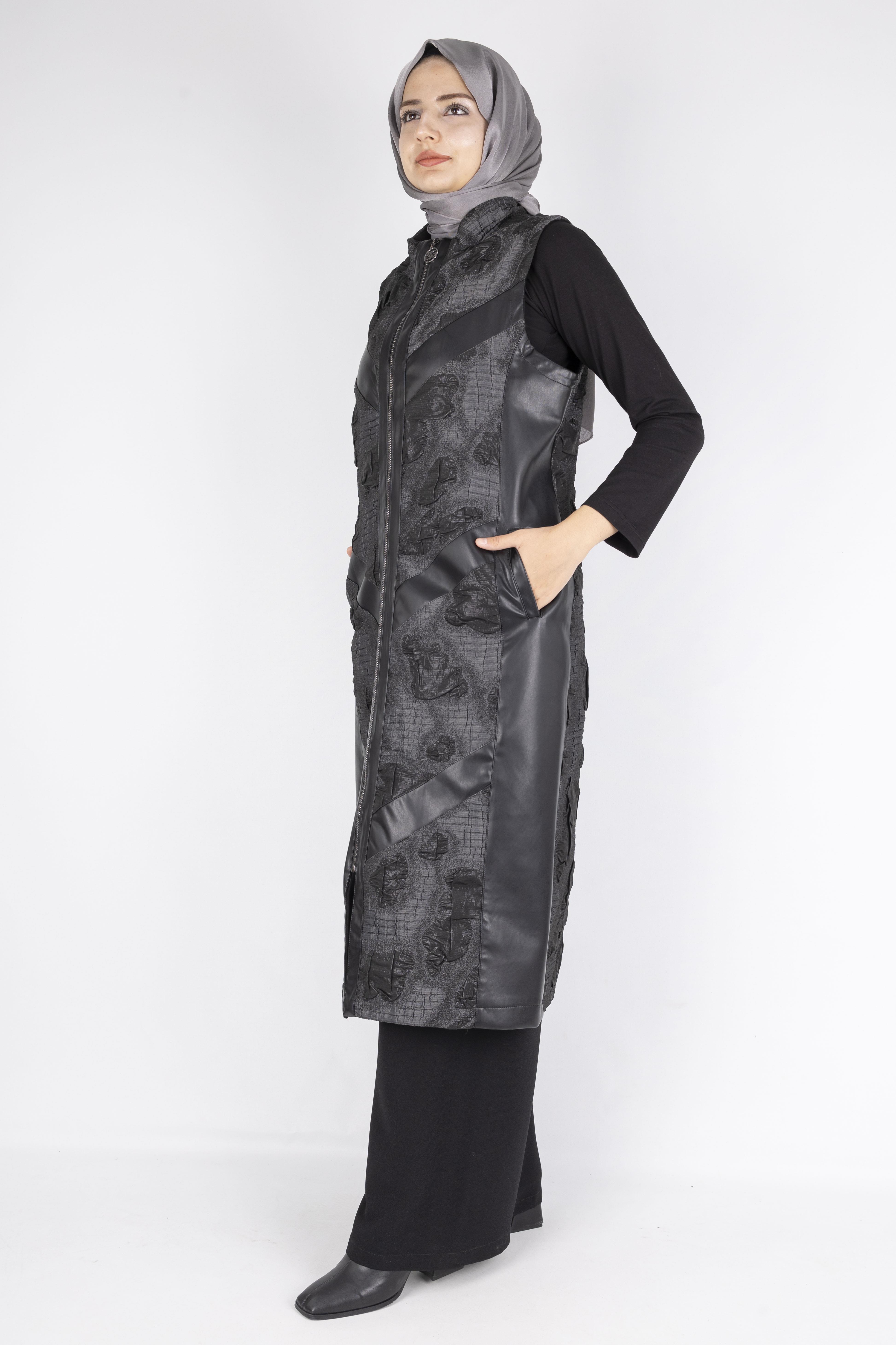 Orhan Store Deri Yelek Gri-Siyah OTW1118