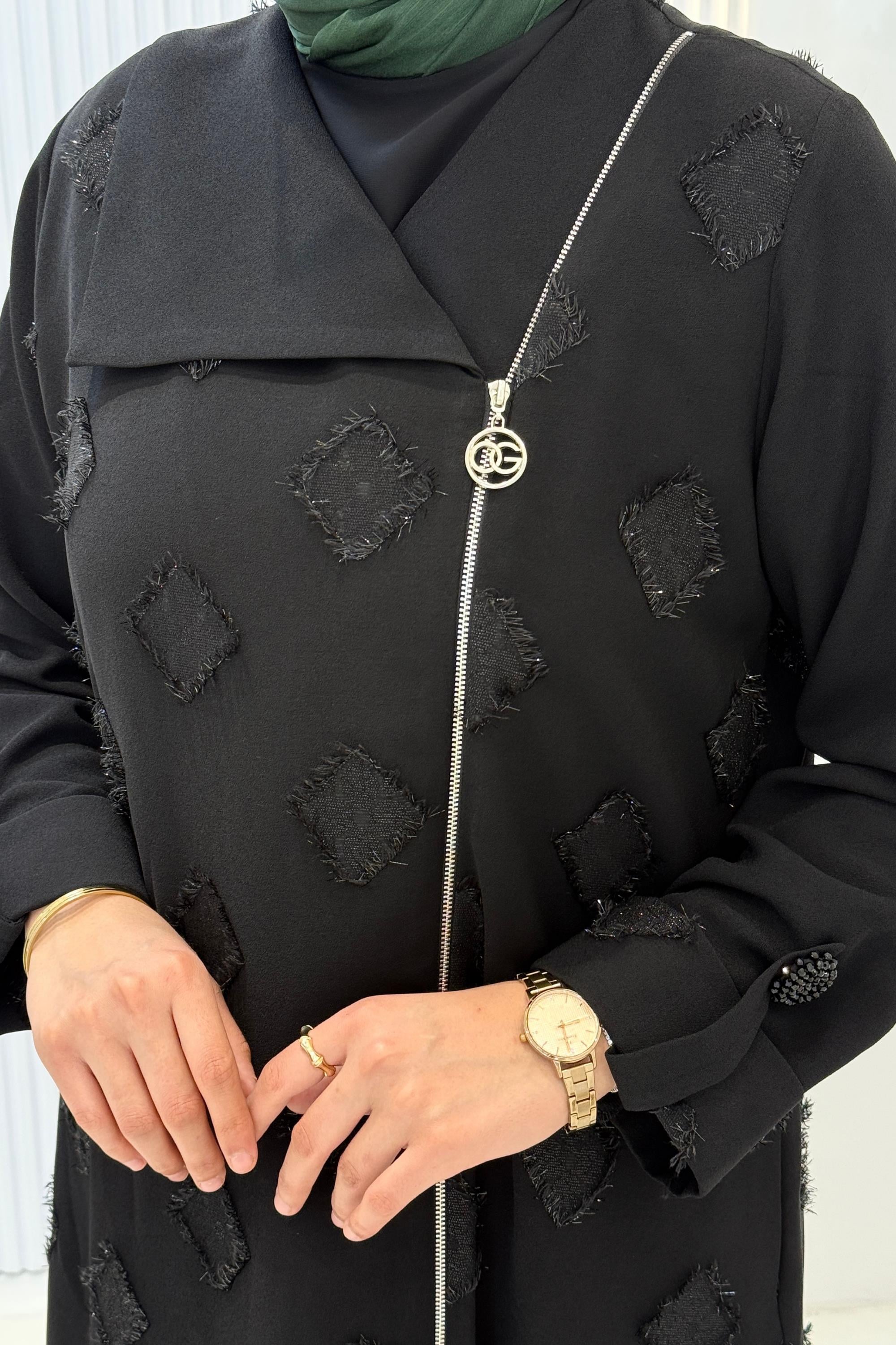 Orhan Store Desenli Gold Fermuarlı Tesettür Kap Siyah OTW1654