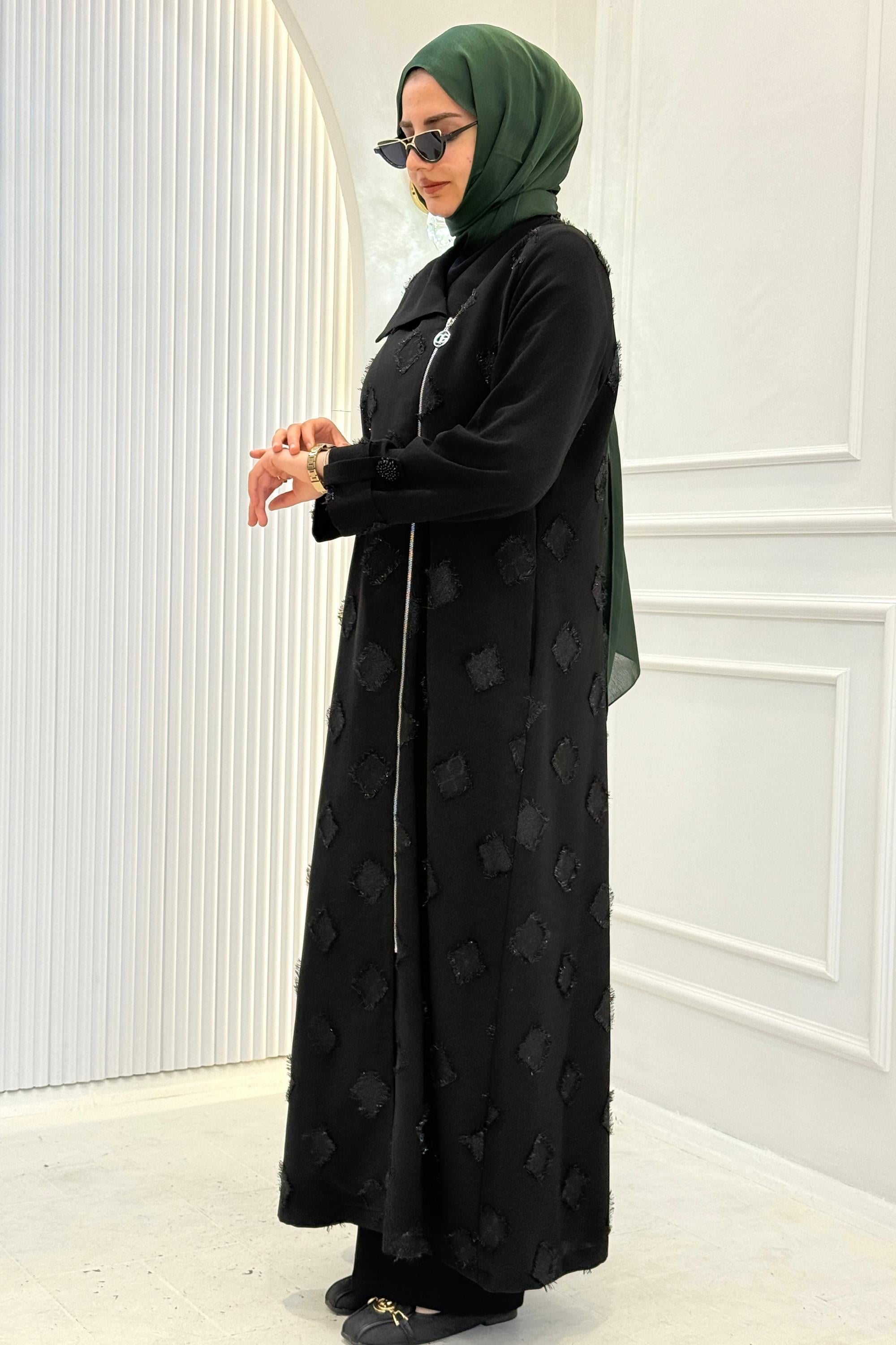 Orhan Store Desenli Gold Fermuarlı Tesettür Kap Siyah OTW1654