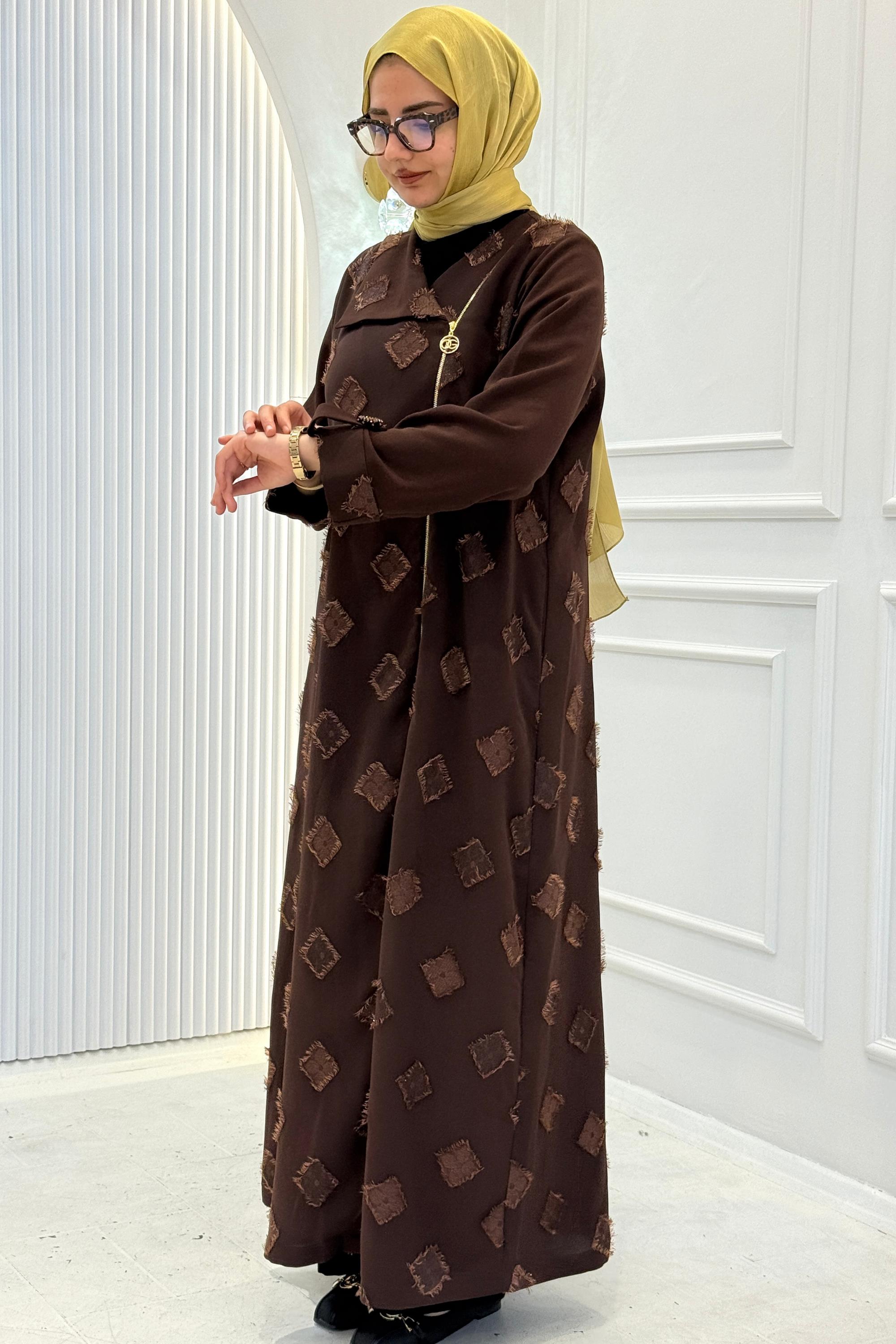 Orhan Store Desenli Gold Fermuarlı Tesettür Kap Kahve OTW1654