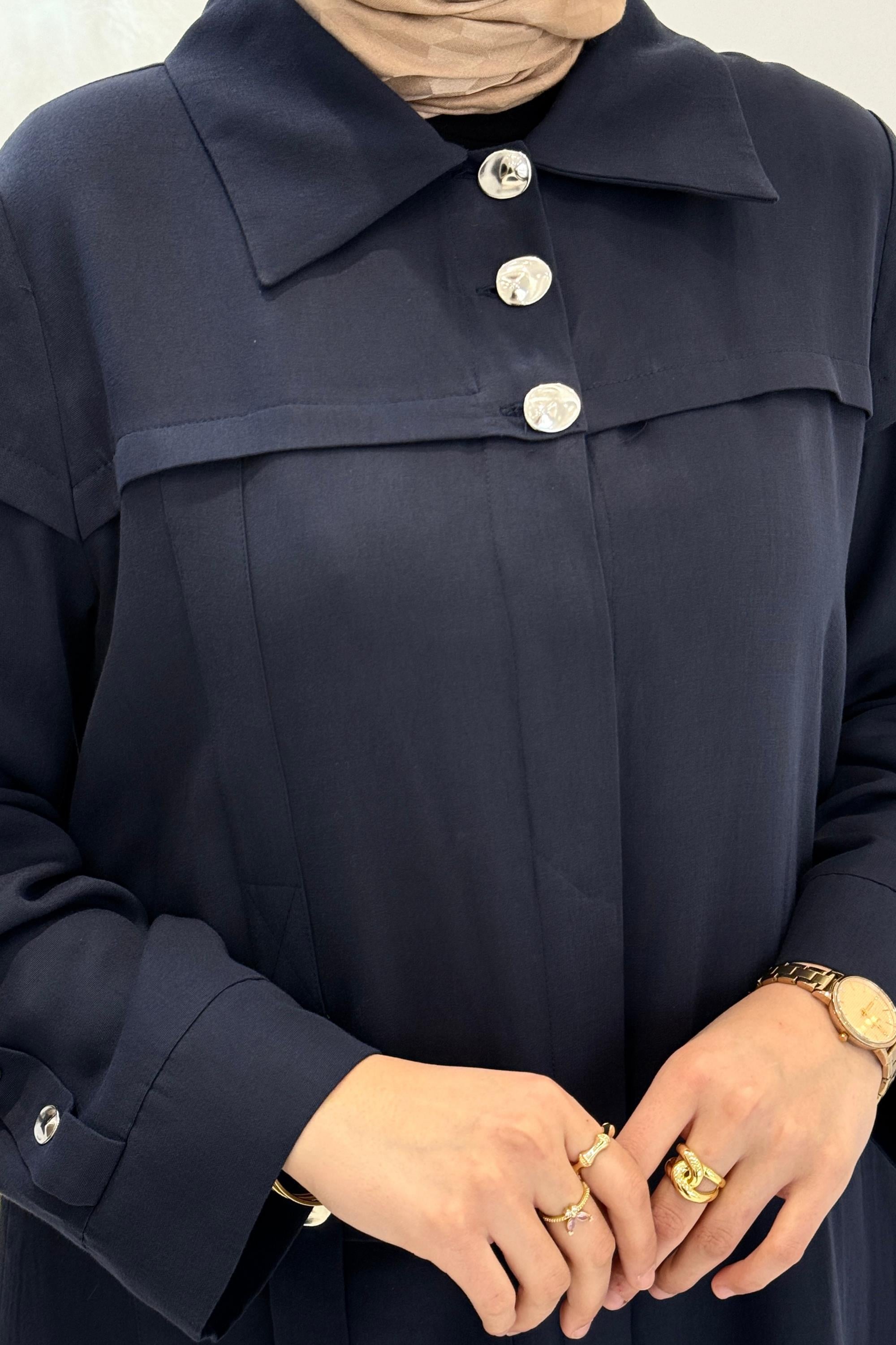 Orhan Store Gold Düğme Detaylı Tensel Tesettür Kap Lacivert OTW1644