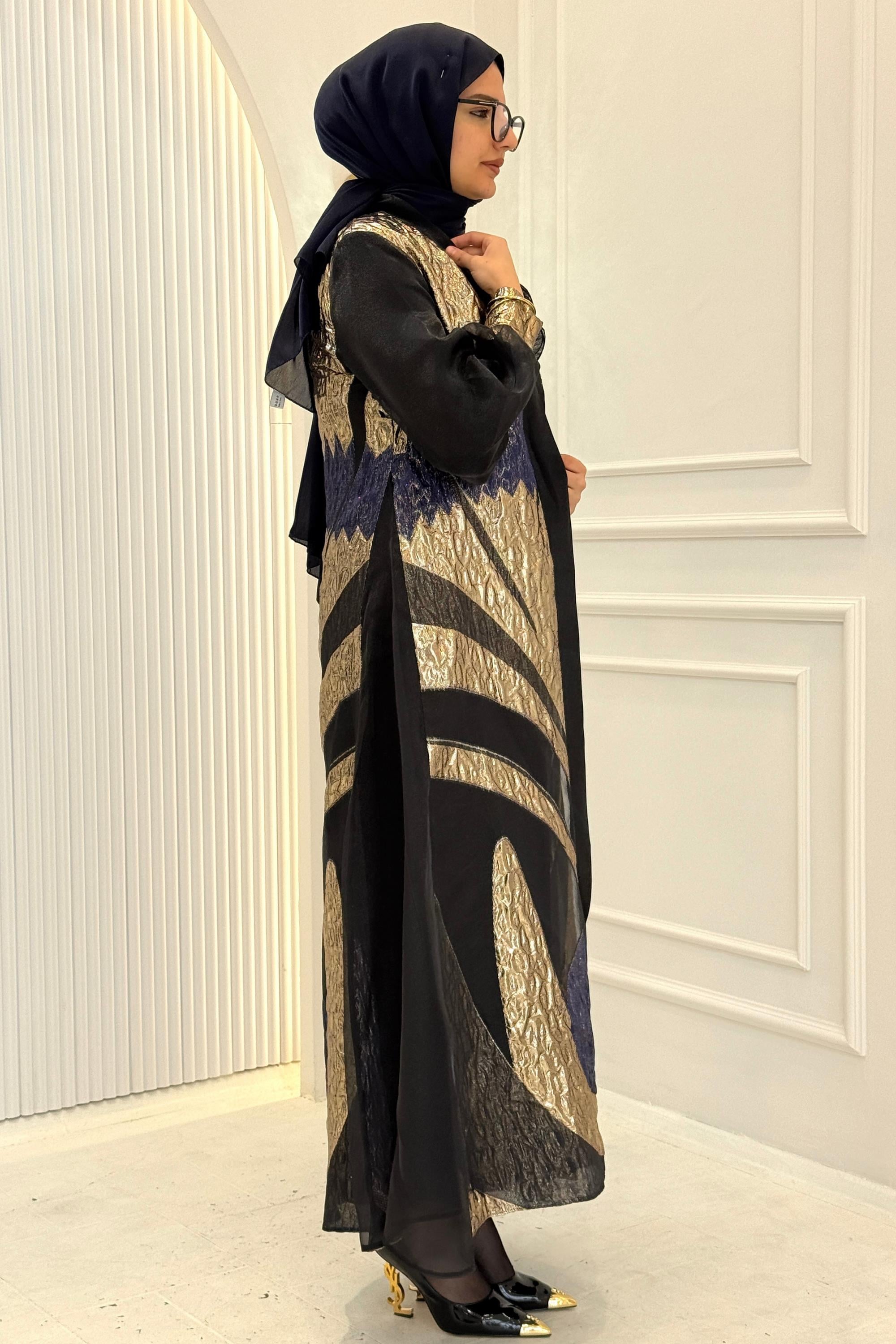 Orhan Store Gold İşlemeli Şık Abaya Takım Siyah OTW2881