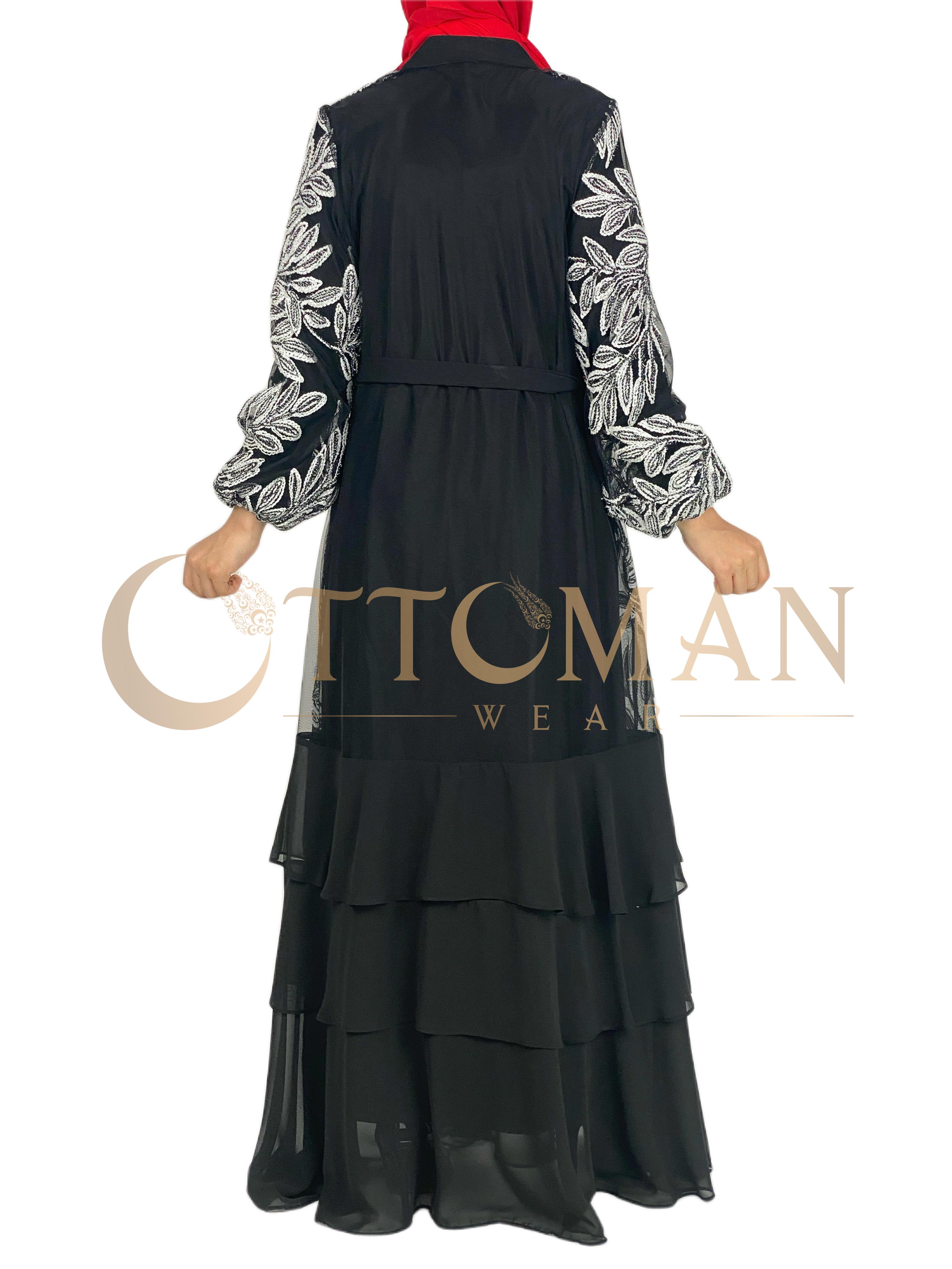 Orhan Store İşlemeli Abaya Takım Siyah OTW1260