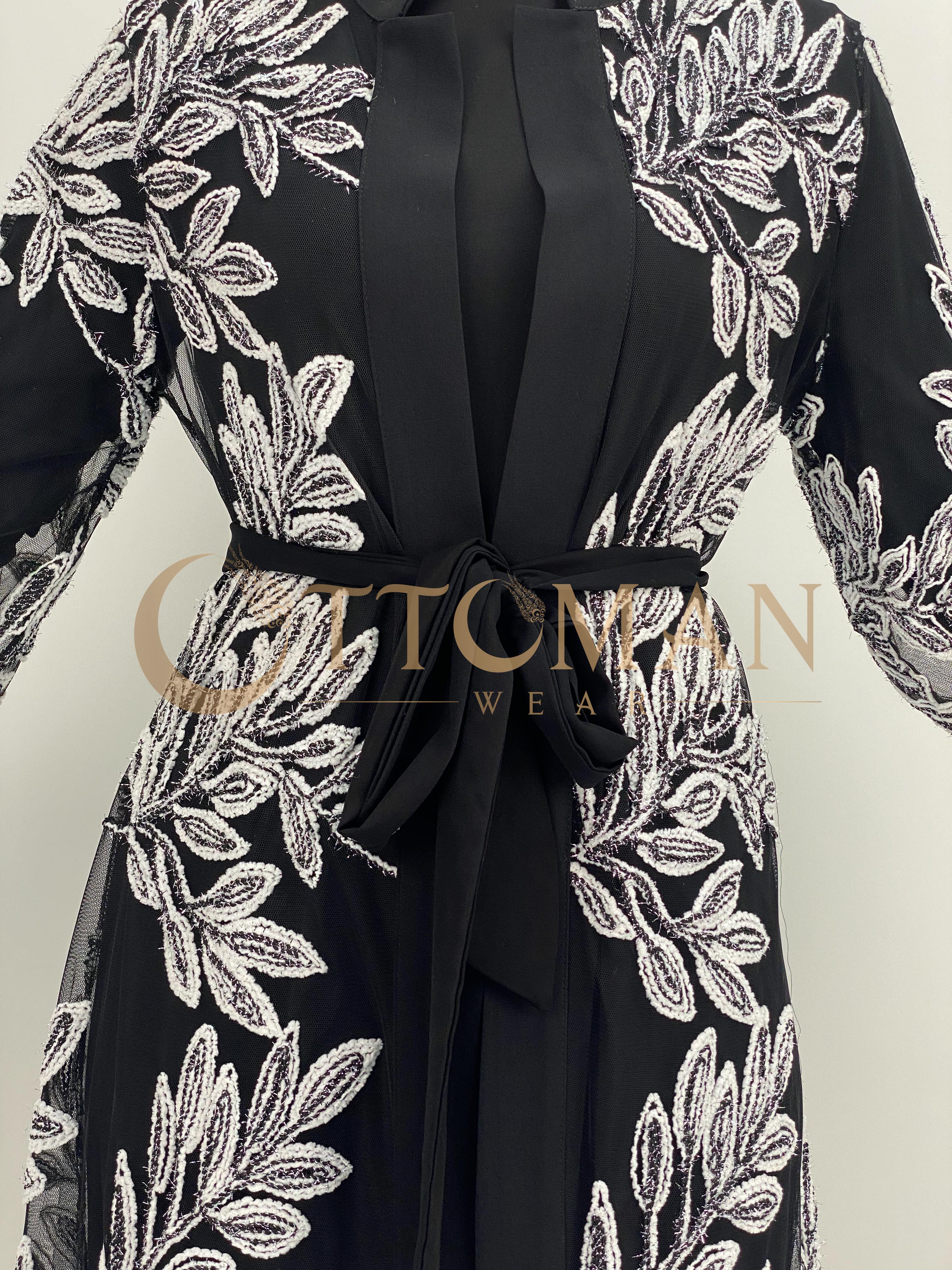 Orhan Store İşlemeli Abaya Takım Siyah OTW1260