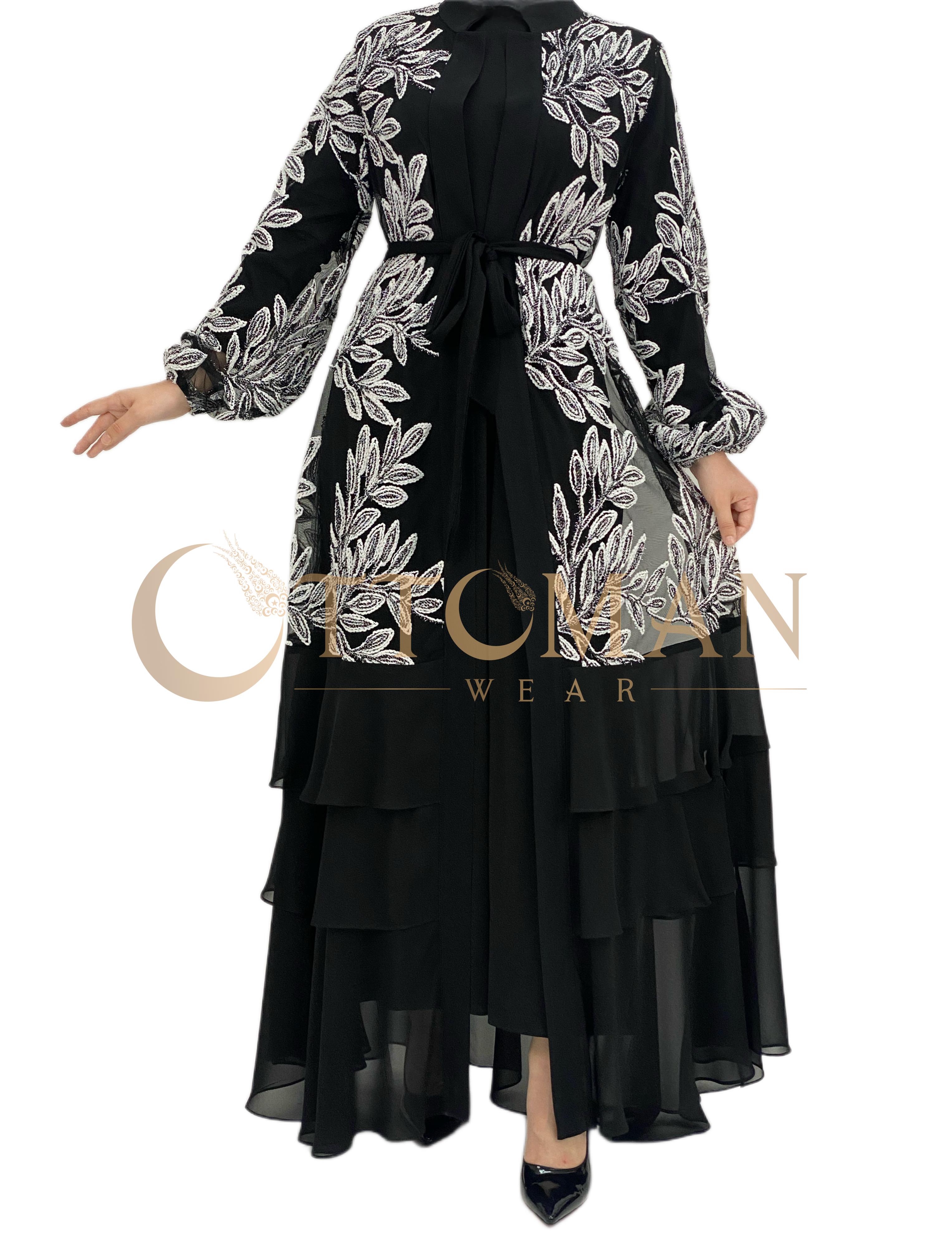 Orhan Store İşlemeli Abaya Takım Siyah OTW1260