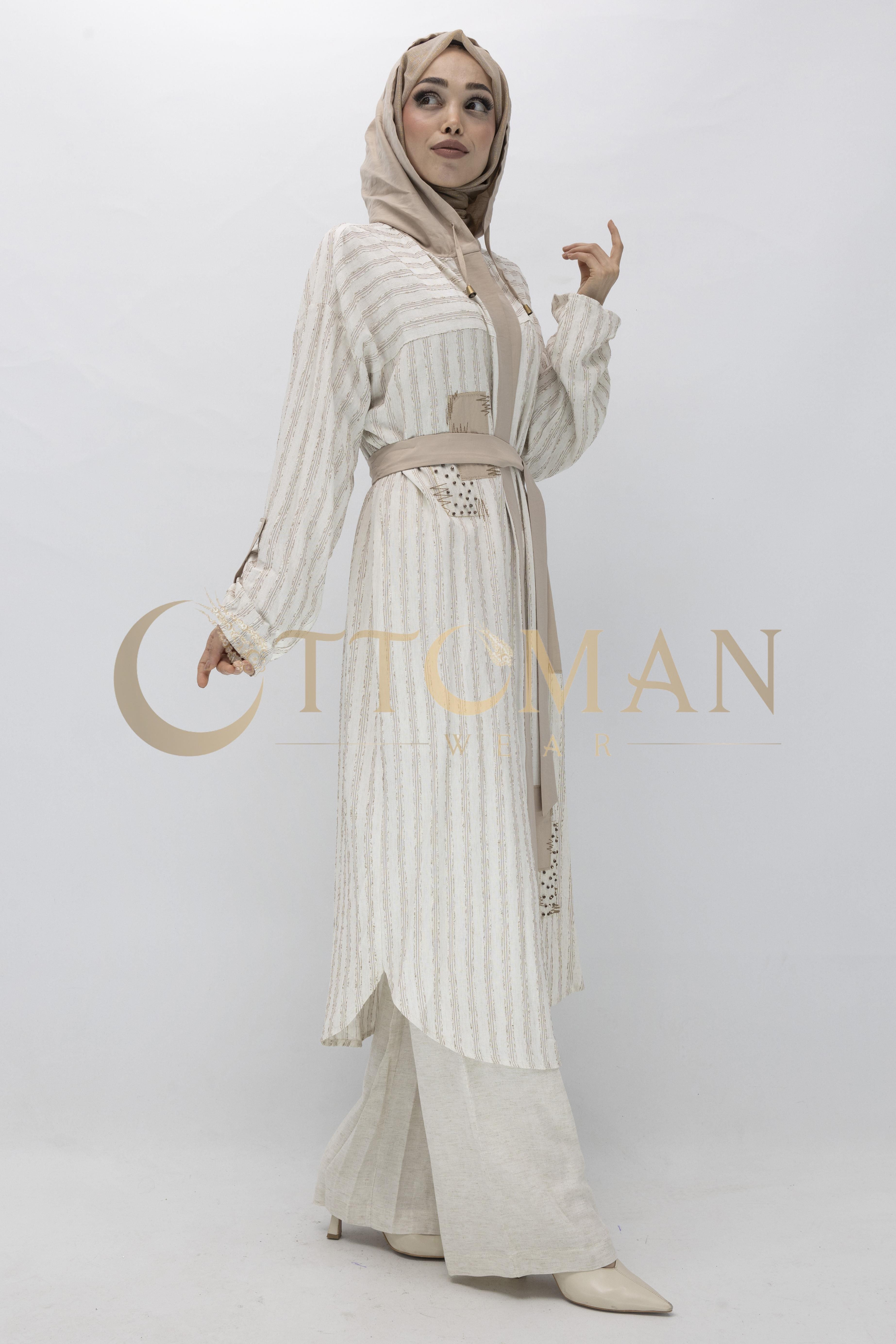Orhan store Keten pantolonlu takım Bej OTW2461