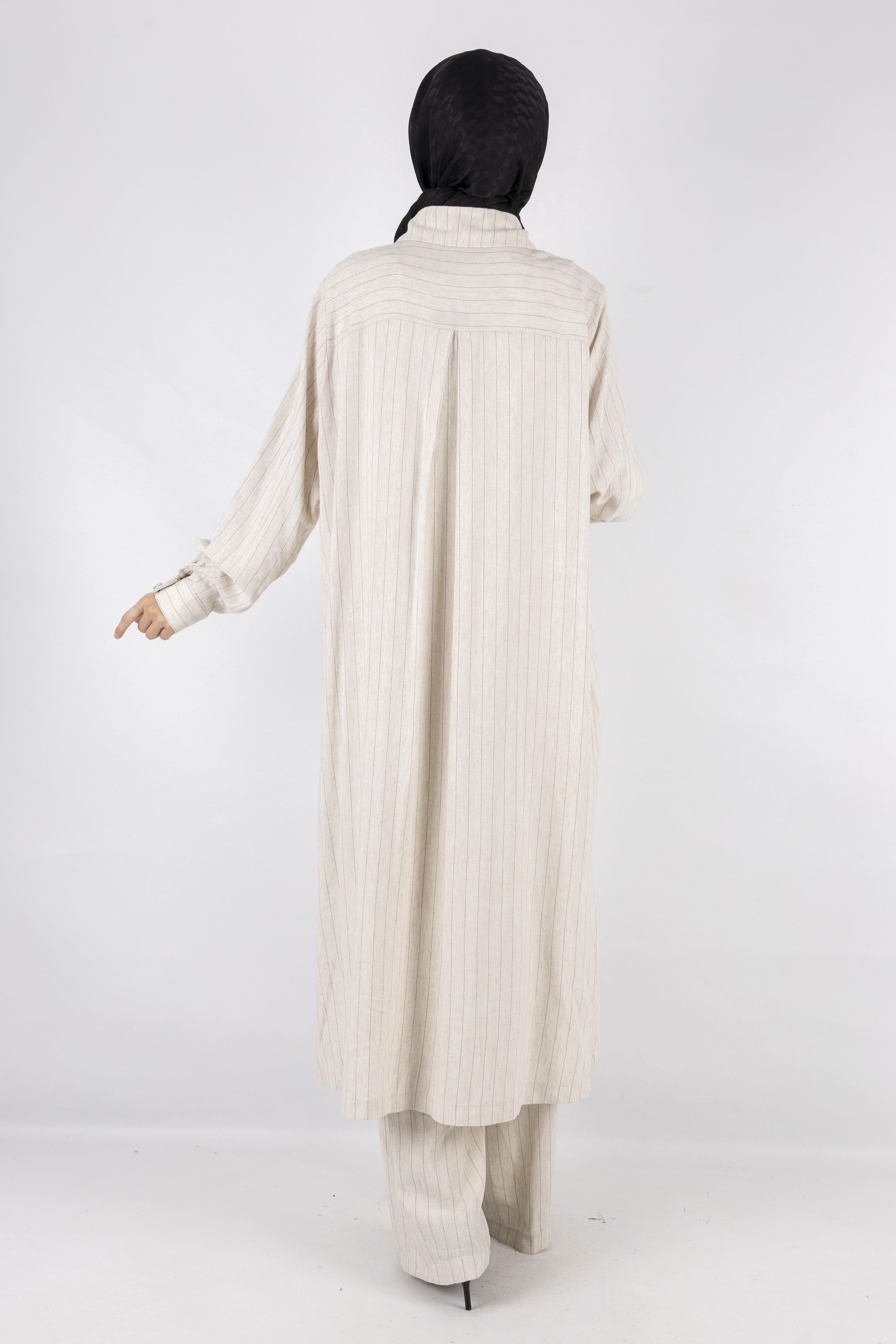 Orhan Store Keten Pantolonlu Takım Bej OTW2471