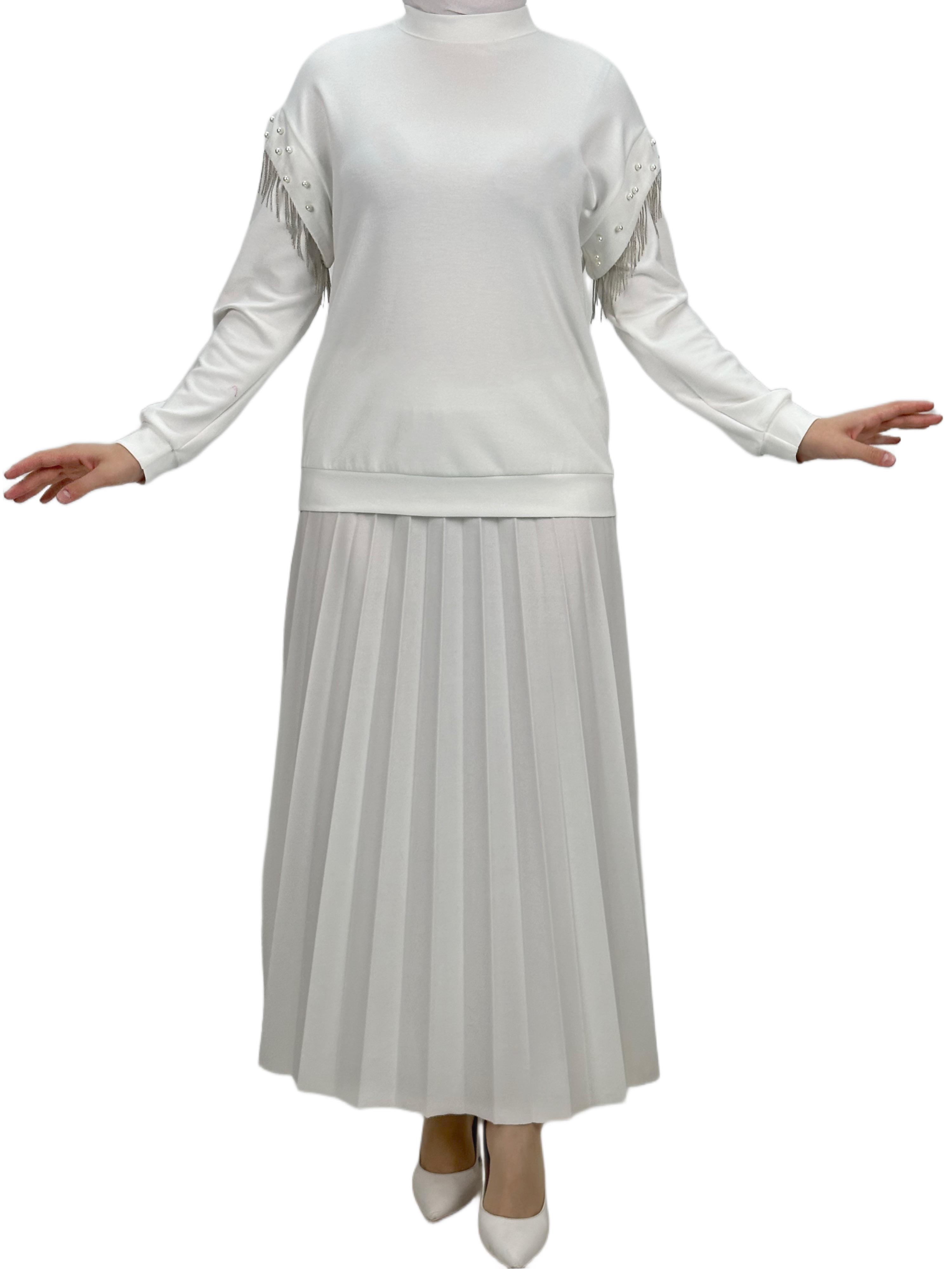 Orhan Store Kolları Boncuklu Bluz Ekru OTW1248