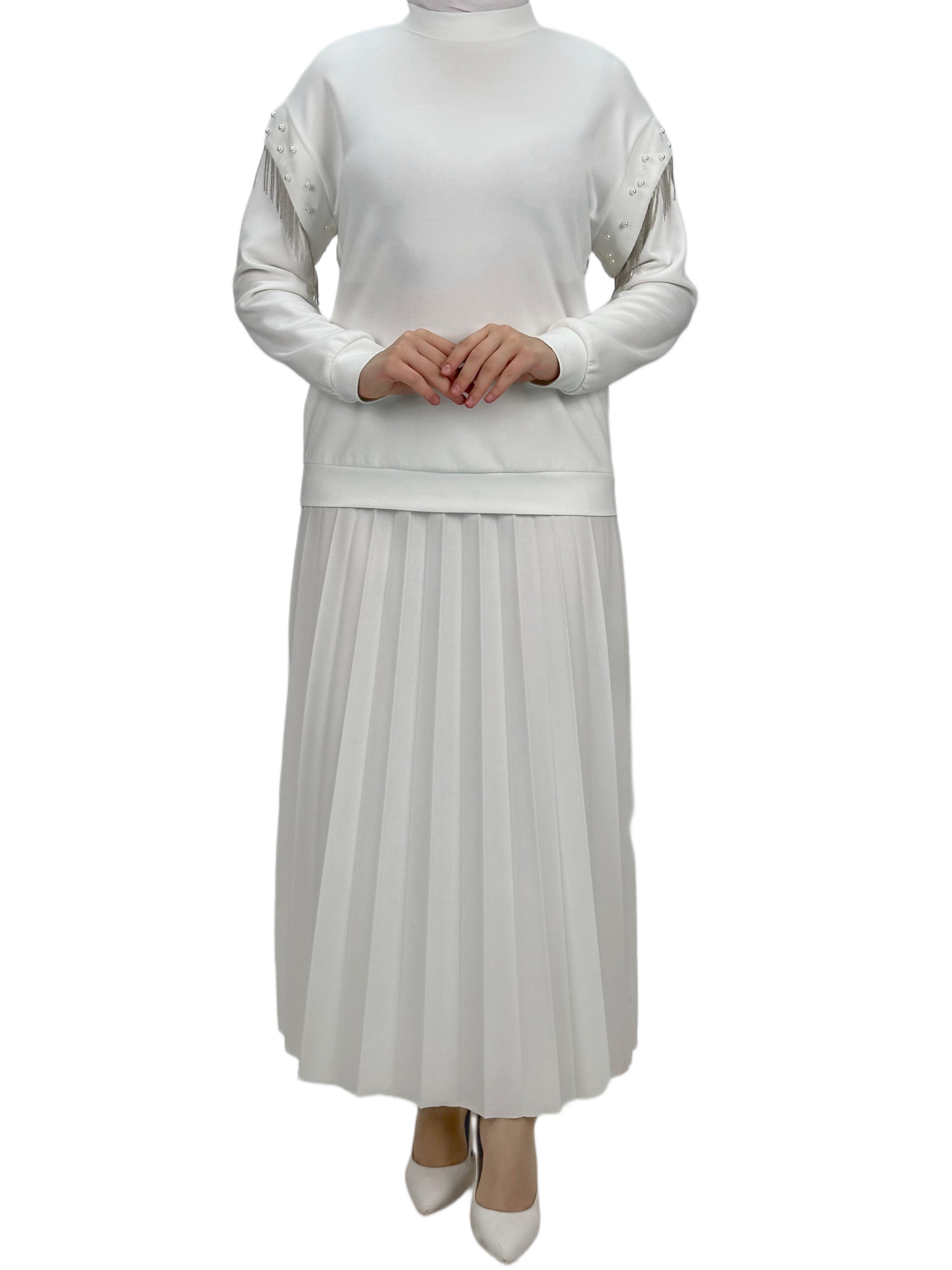 Orhan Store Kolları Boncuklu Bluz Ekru OTW1248