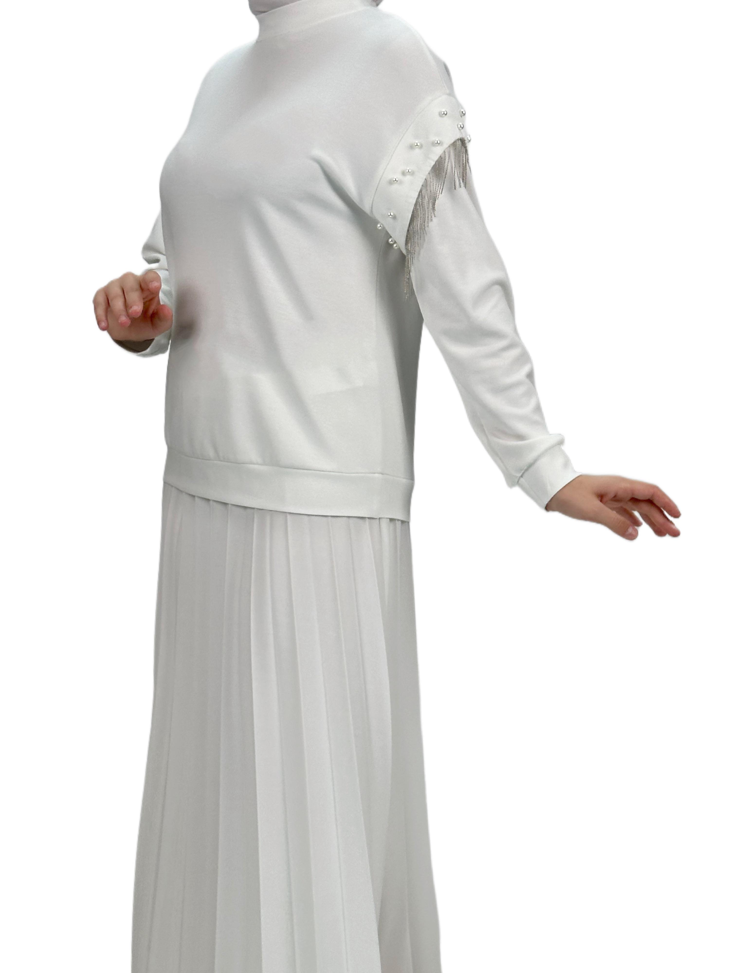 Orhan Store Kolları Boncuklu Bluz Ekru OTW1248