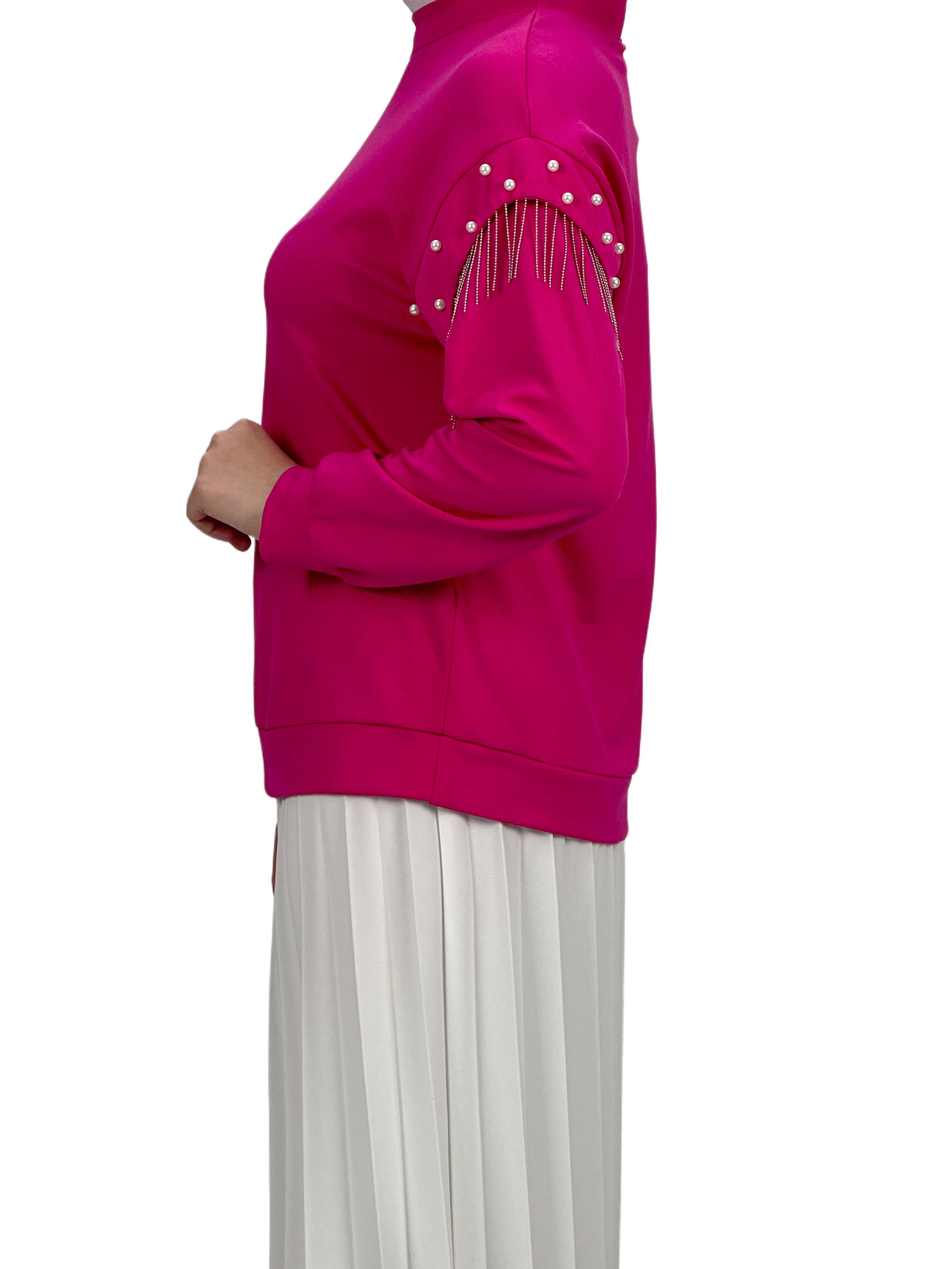 Orhan Store Kolları Boncuklu Bluz Fuşya OTW1248