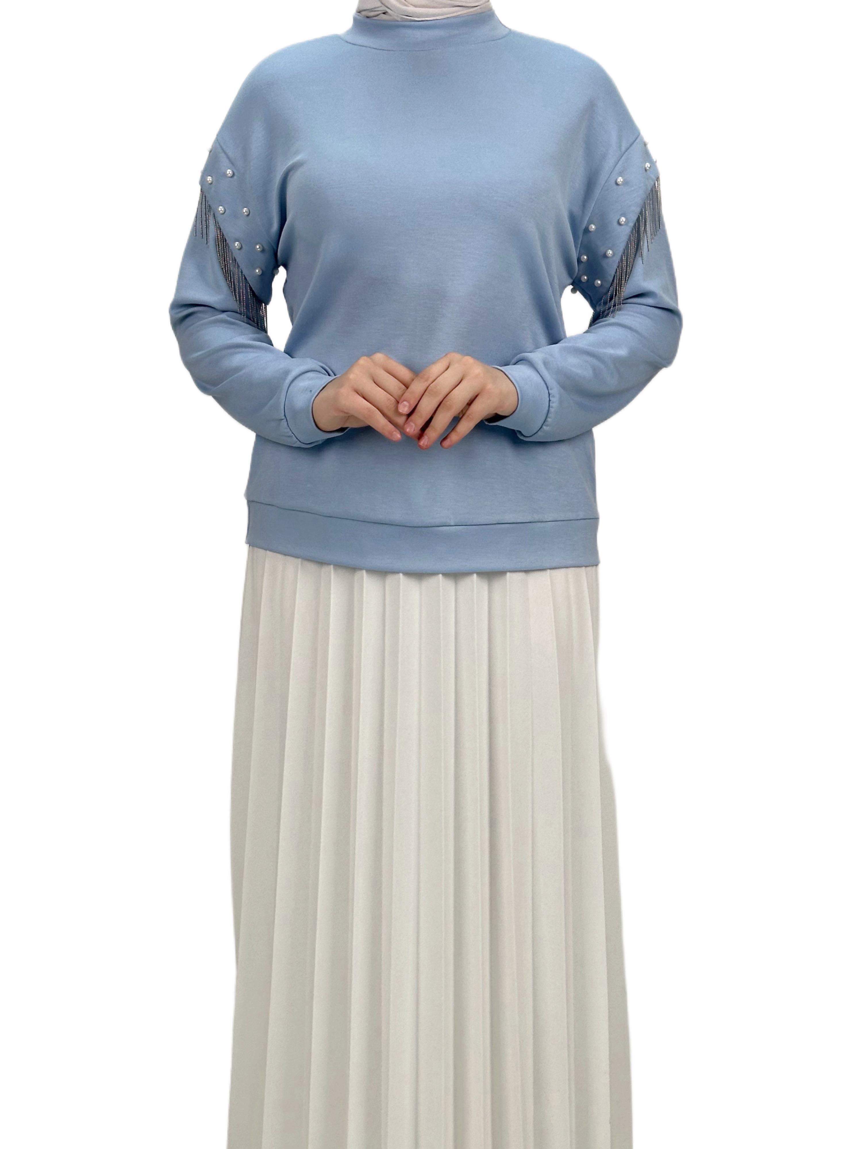 Orhan Store Kolları Boncuklu Bluz Mavi OTW1248