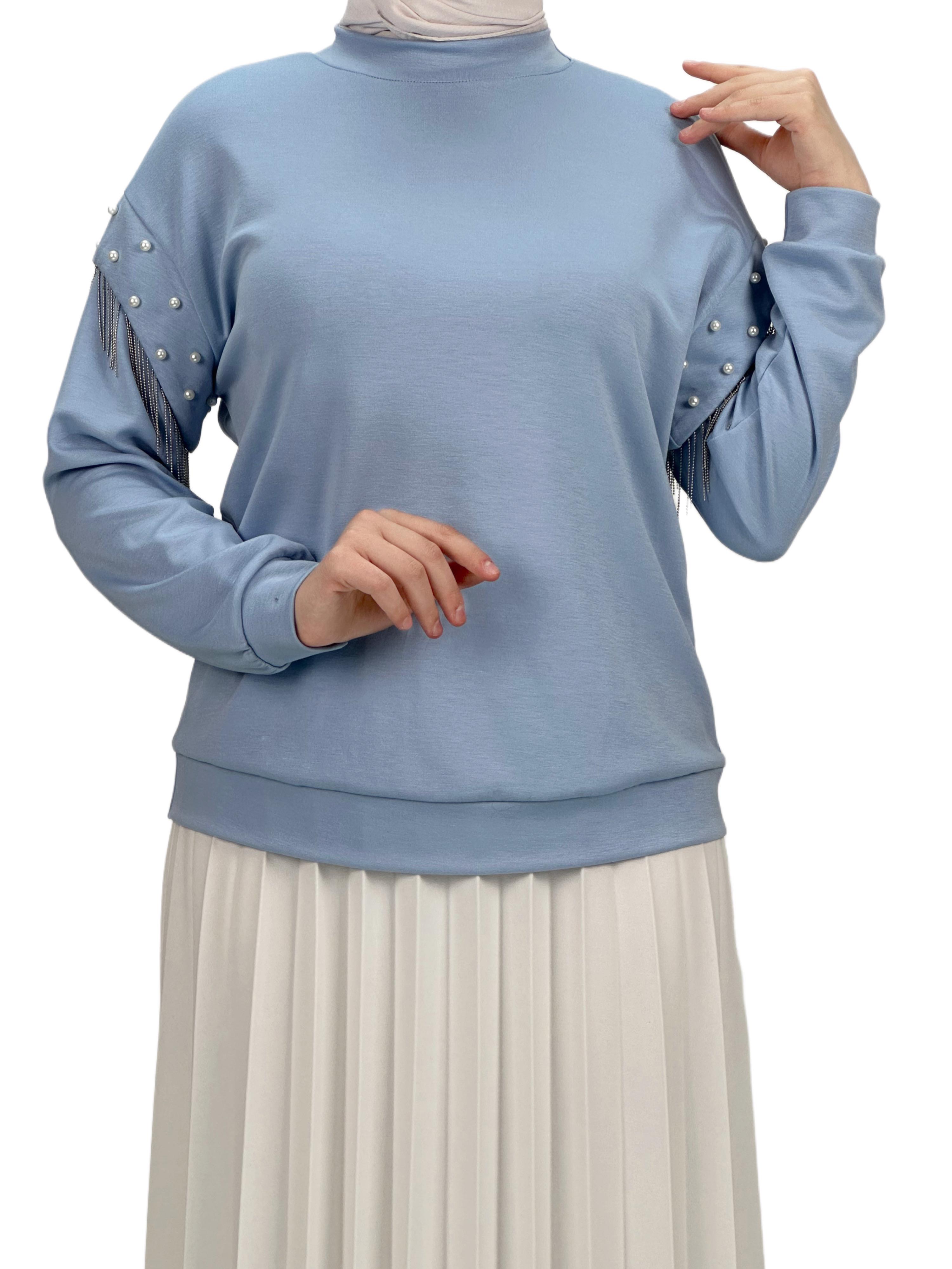 Orhan Store Kolları Boncuklu Bluz Mavi OTW1248