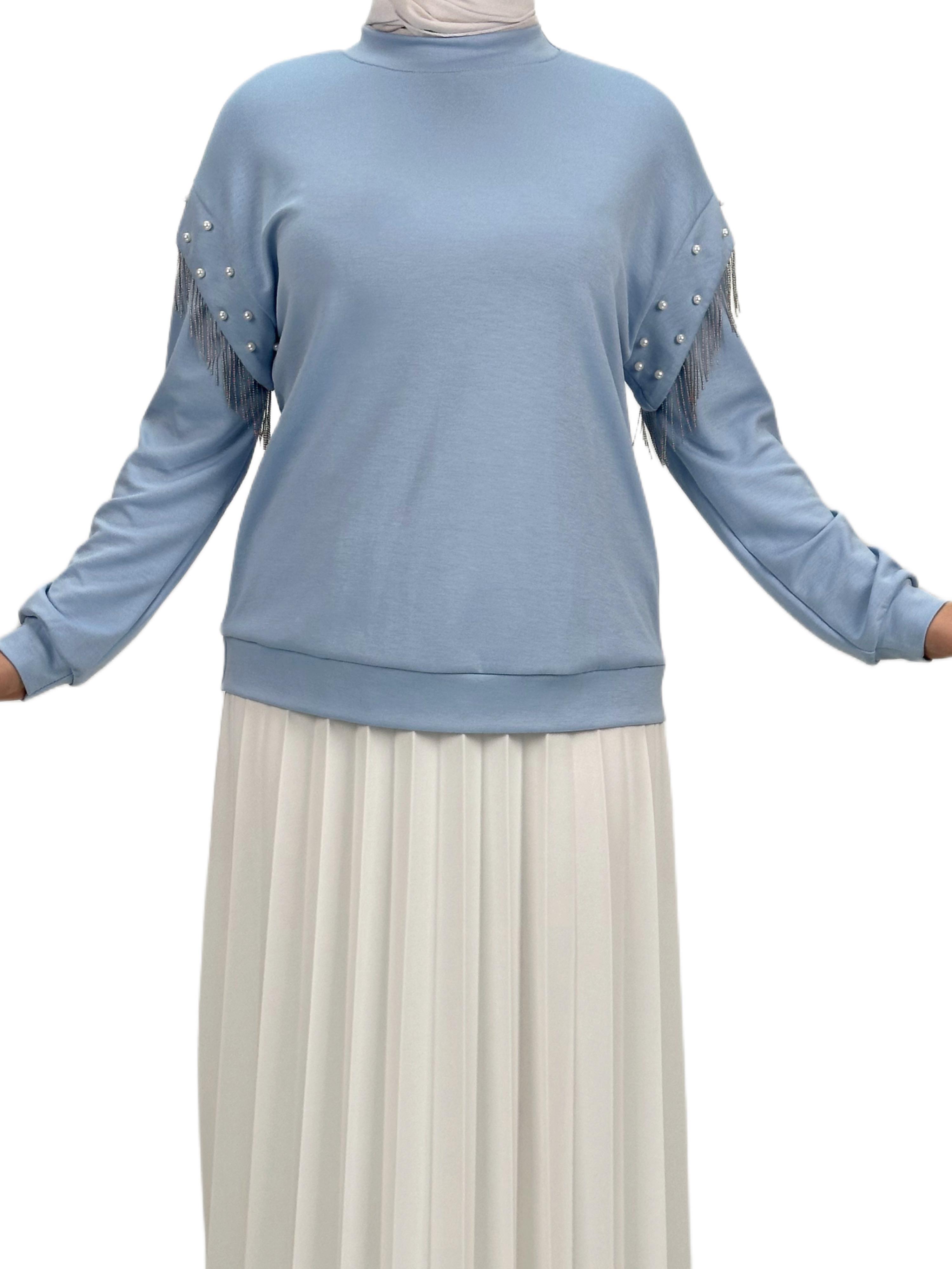 Orhan Store Kolları Boncuklu Bluz Mavi OTW1248