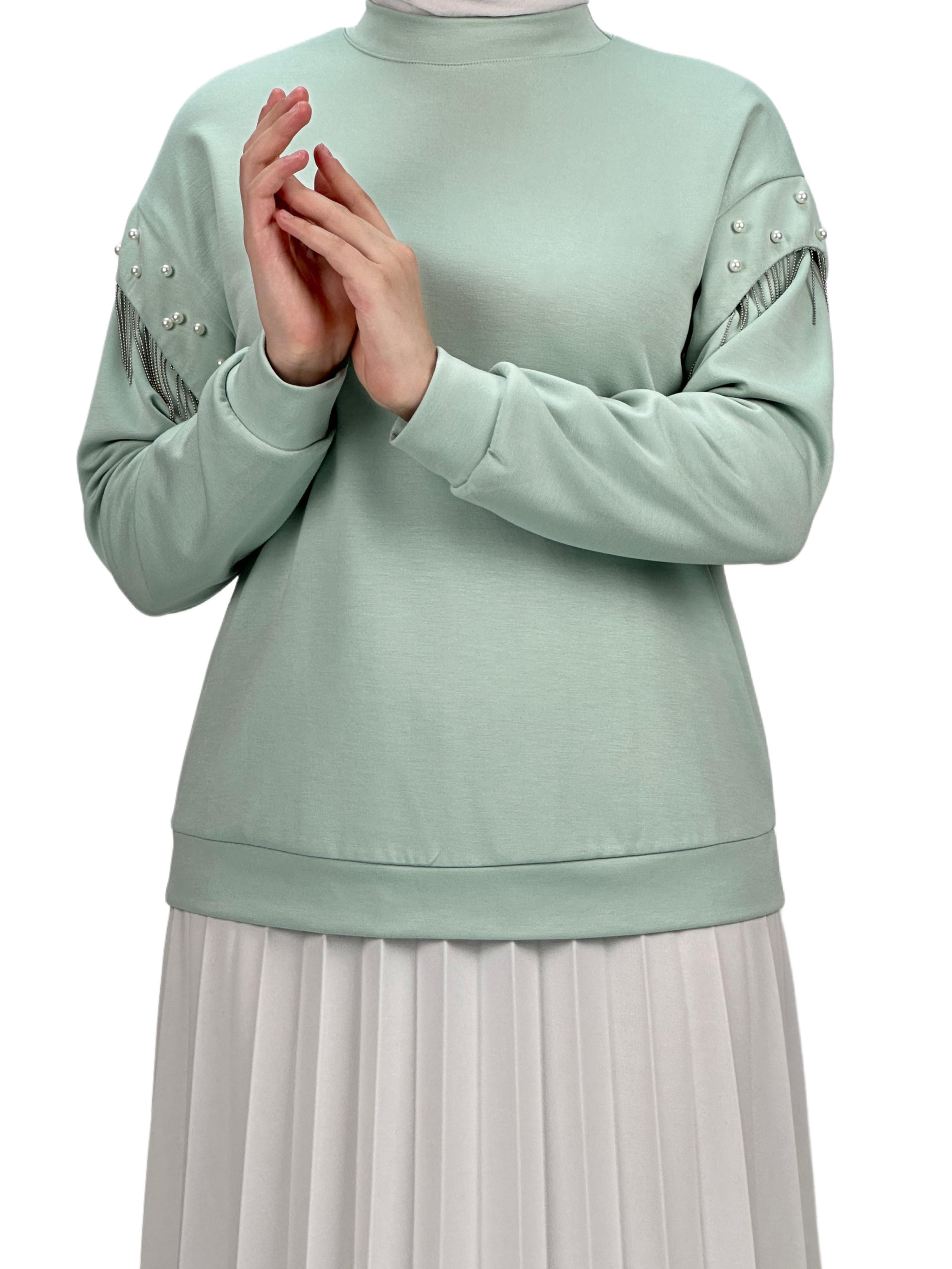 Orhan Store Kolları Boncuklu Bluz Mint OTW1248