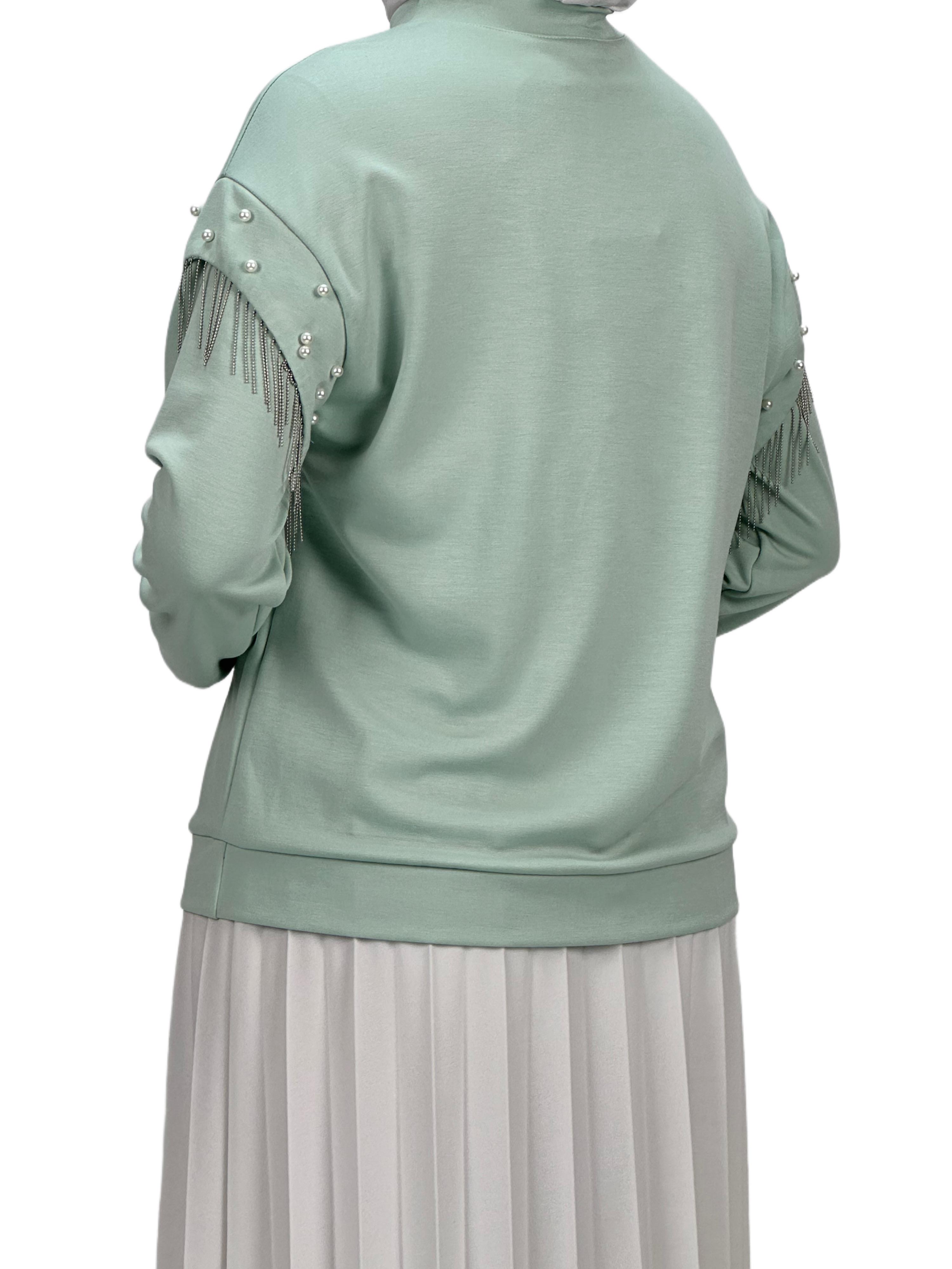 Orhan Store Kolları Boncuklu Bluz Mint OTW1248